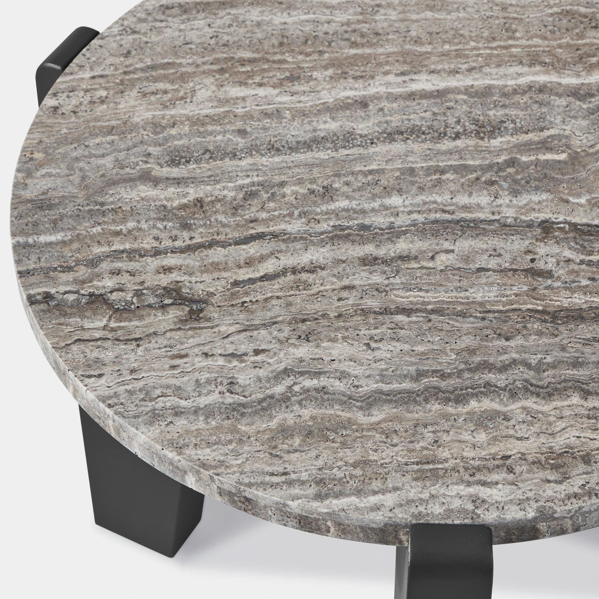 Harbour Mlb Aluminum Round Side Table - Aluminum Asteroid, Travertine Dark Gray