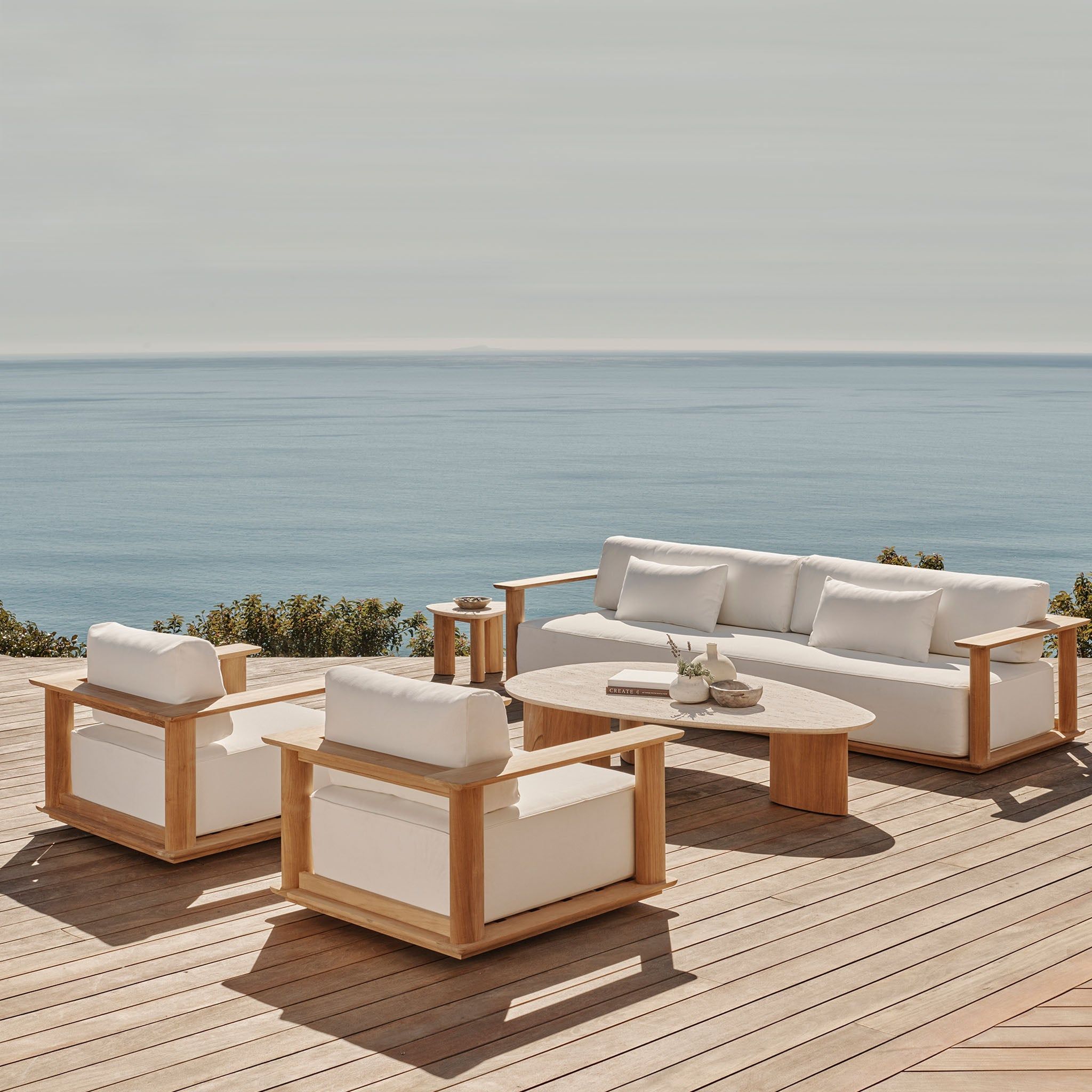 Harbour Newport Lounge Chair - Teak Natural, Lisos Piedra, Batyline White