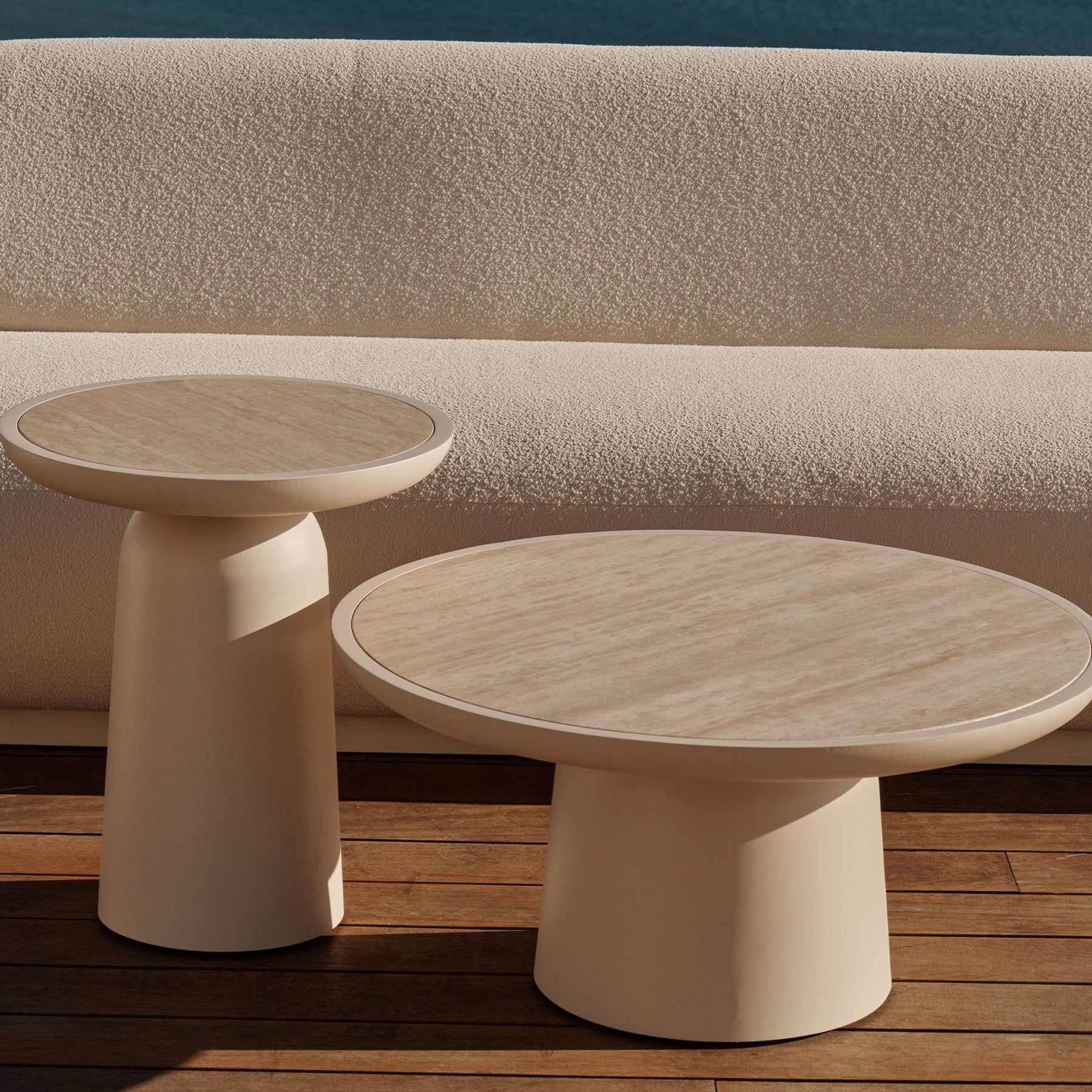 Harbour Nova Aluminum Round Side Table - Aluminum Asteroid, Travertine Natural