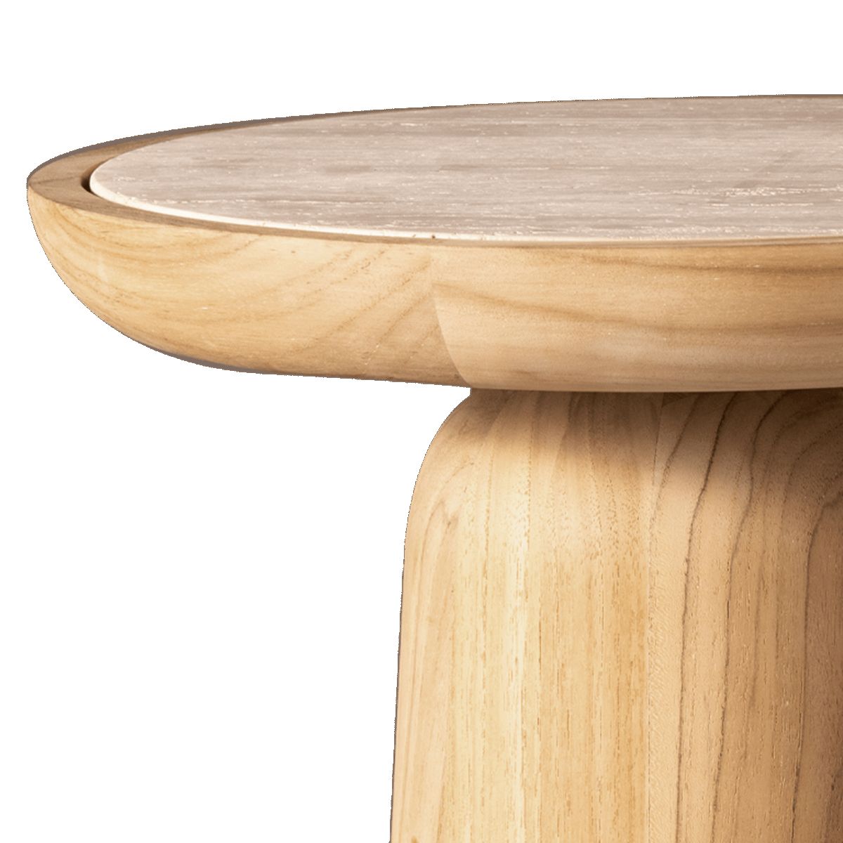 Harbour Nova Teak Round Side Table - Teak Natural, Travertine Cream