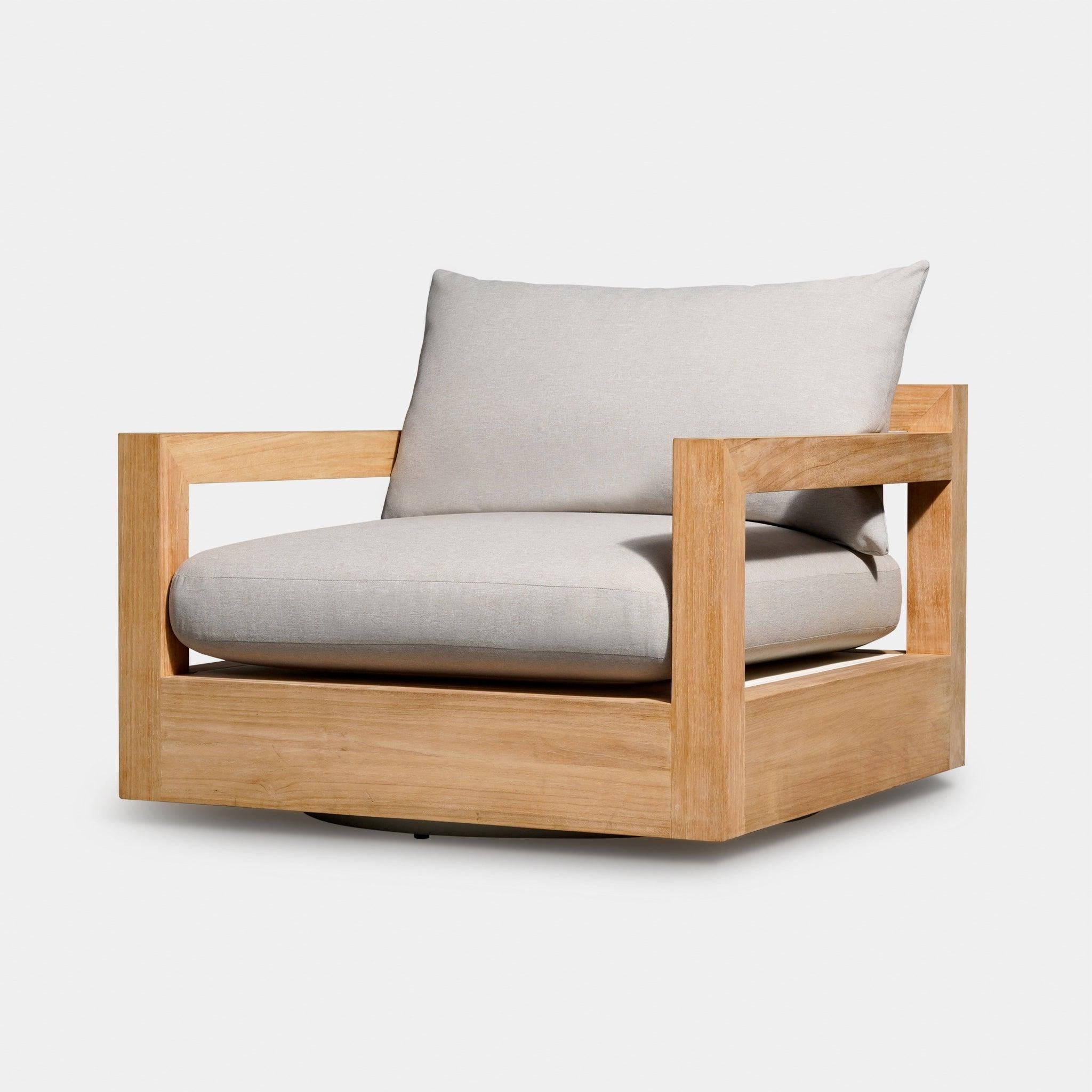 Harbour Pacific Swivel Lounge Chair - Teak Natural, Lisos Grafito, Batyline White