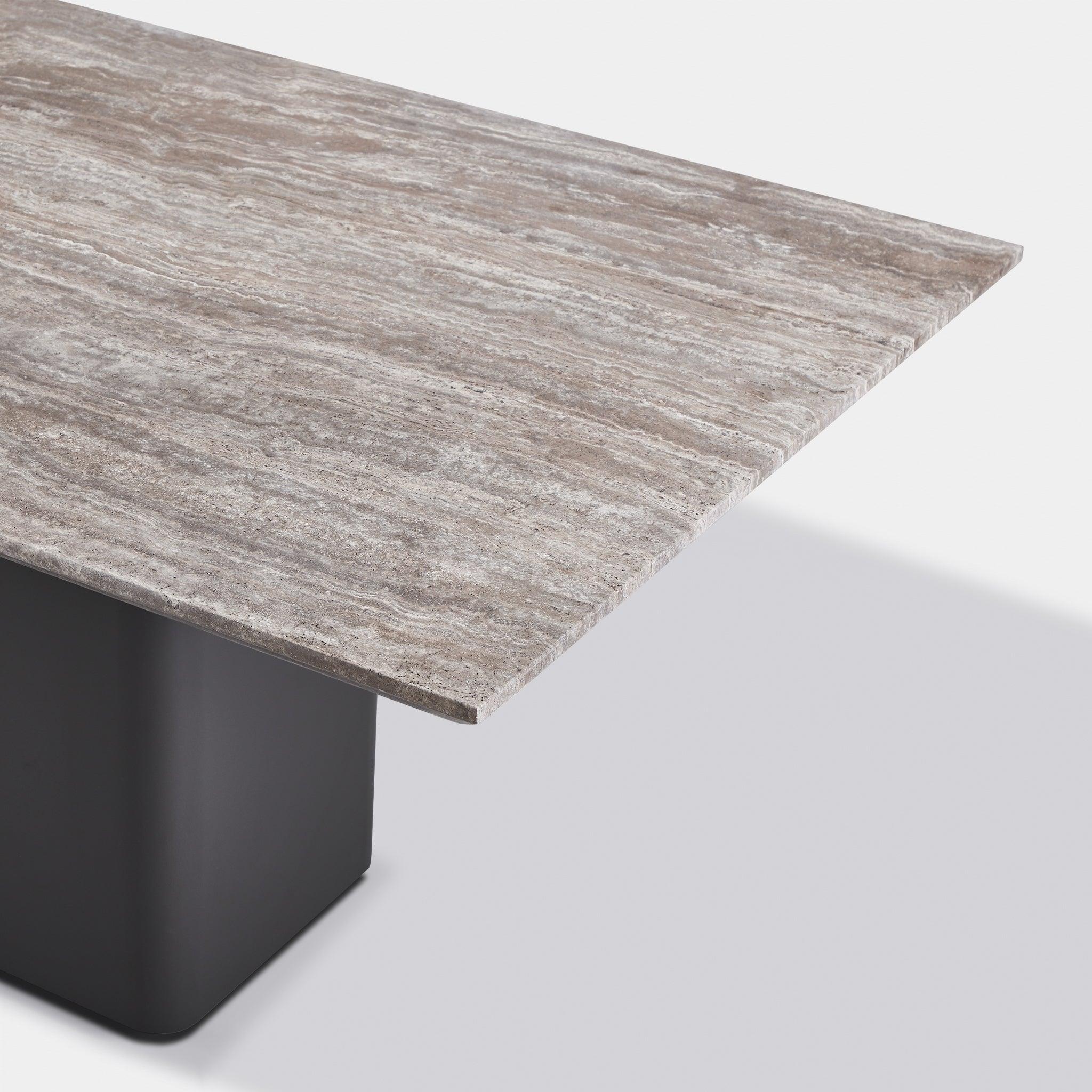 Harbour Santorini Outdoor Stone Rectangle Dining Table 108" - Aluminum Asteroid, Travertine Dark Gray