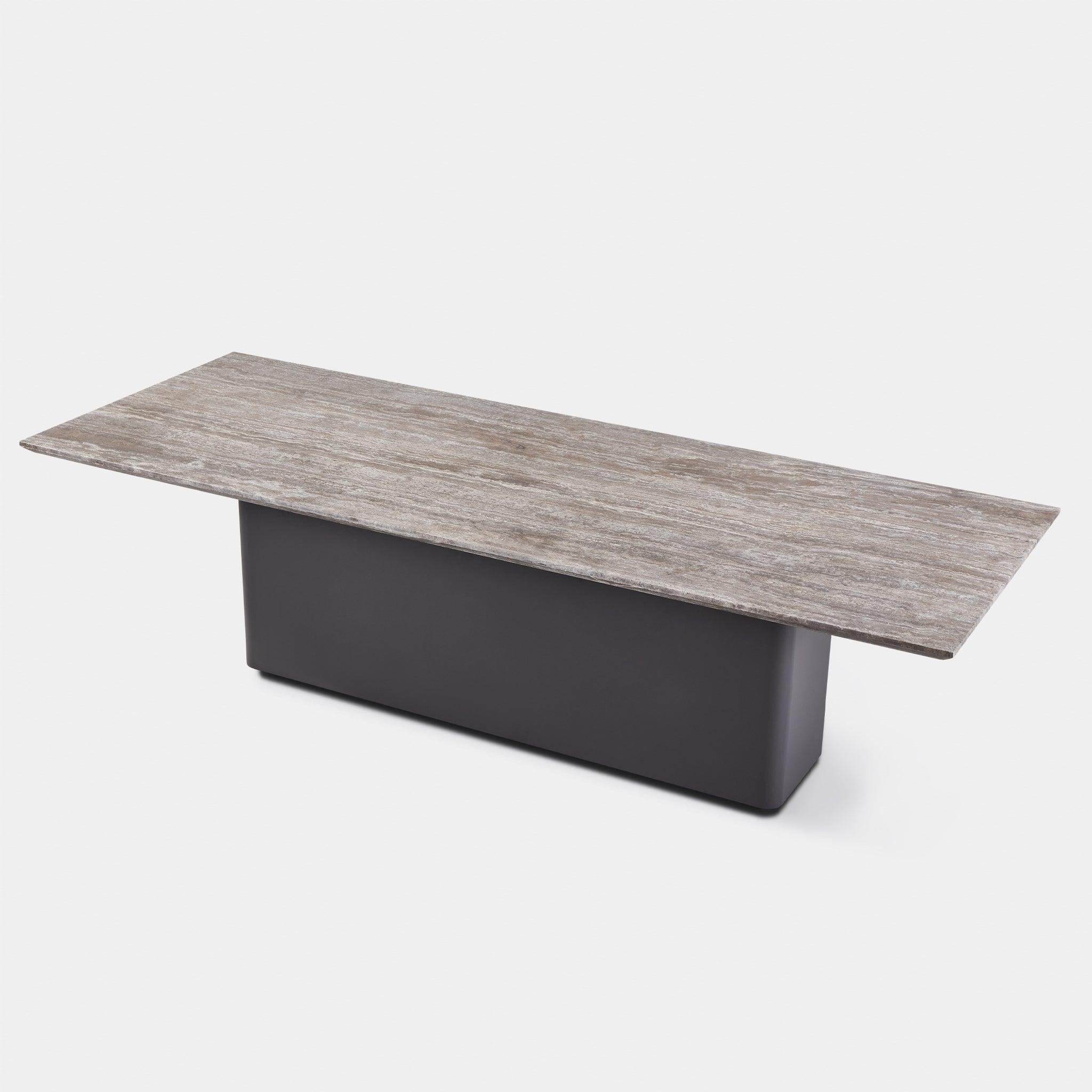 Harbour Santorini Outdoor Stone Rectangle Dining Table 108" - Aluminum White, Travertine Natural