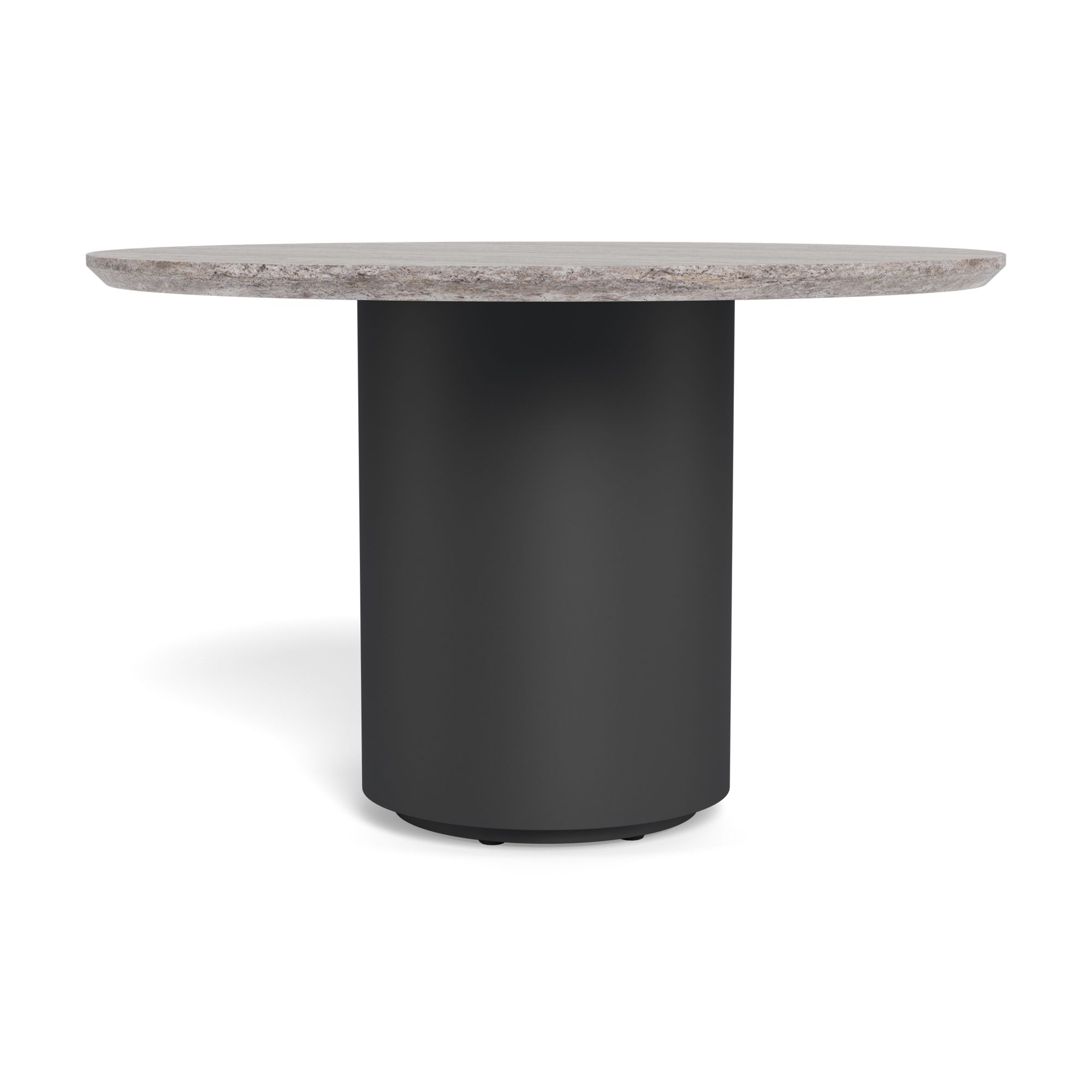 Harbour Santorini Outdoor Stone Round Dining Table 48" - Aluminum Asteroid, Travertine Dark Gray