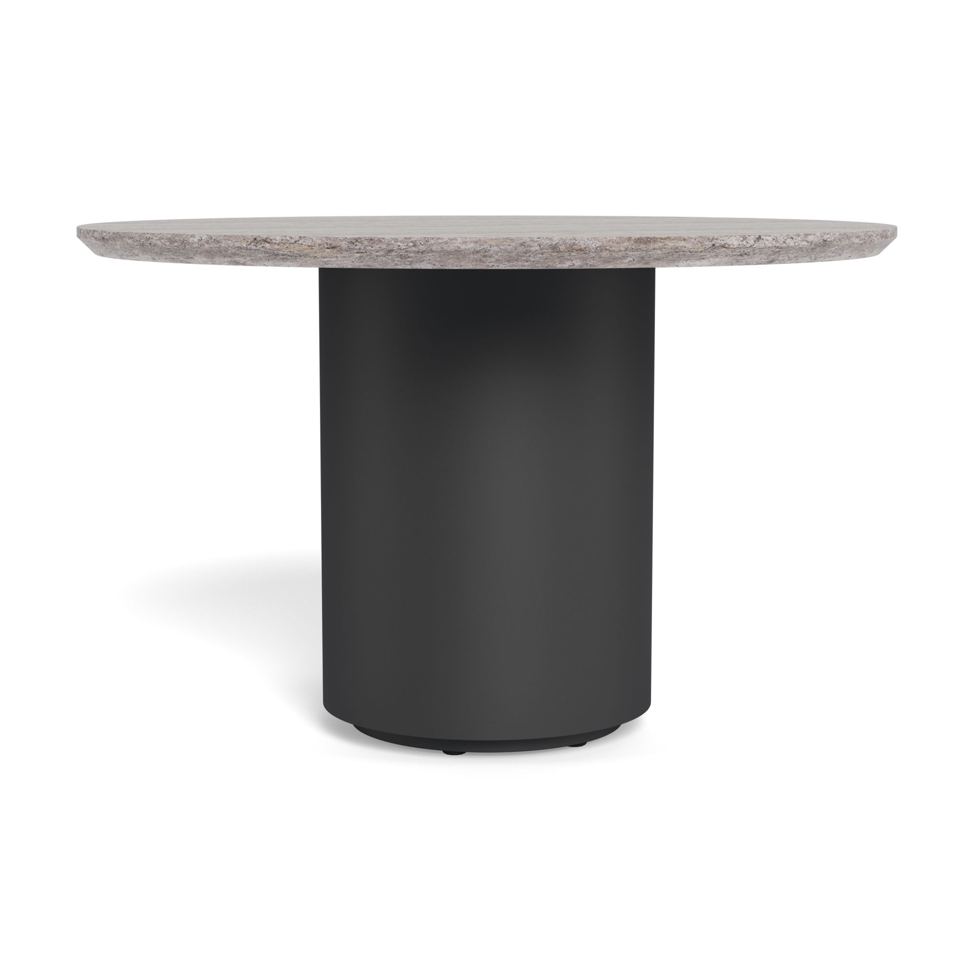 Harbour Santorini Outdoor Stone Round Dining Table 48" - Aluminum Asteroid, Travertine Dark Gray