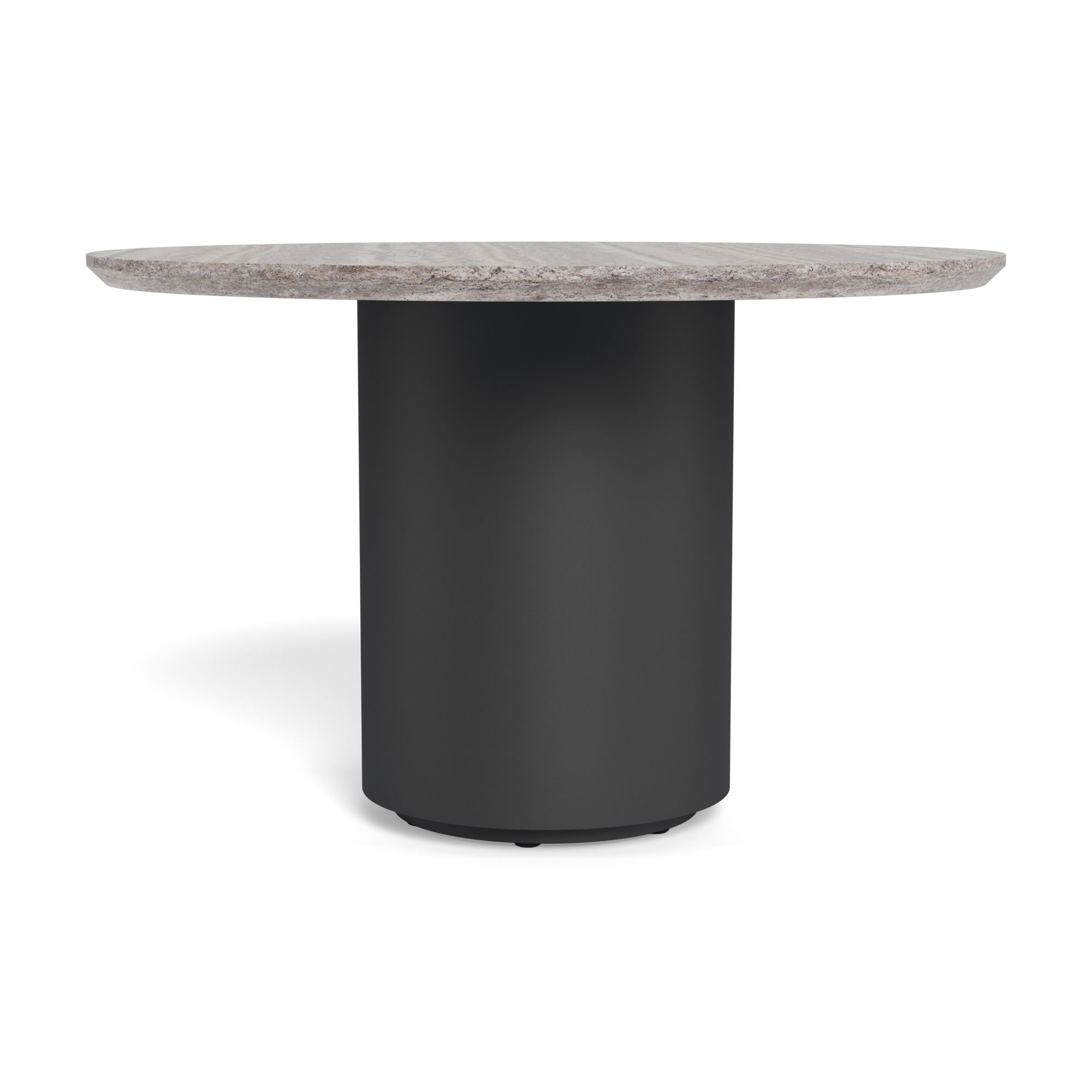 Harbour Santorini Outdoor Stone Round Dining Table 48" - Aluminum Asteroid, Travertine Dark Gray