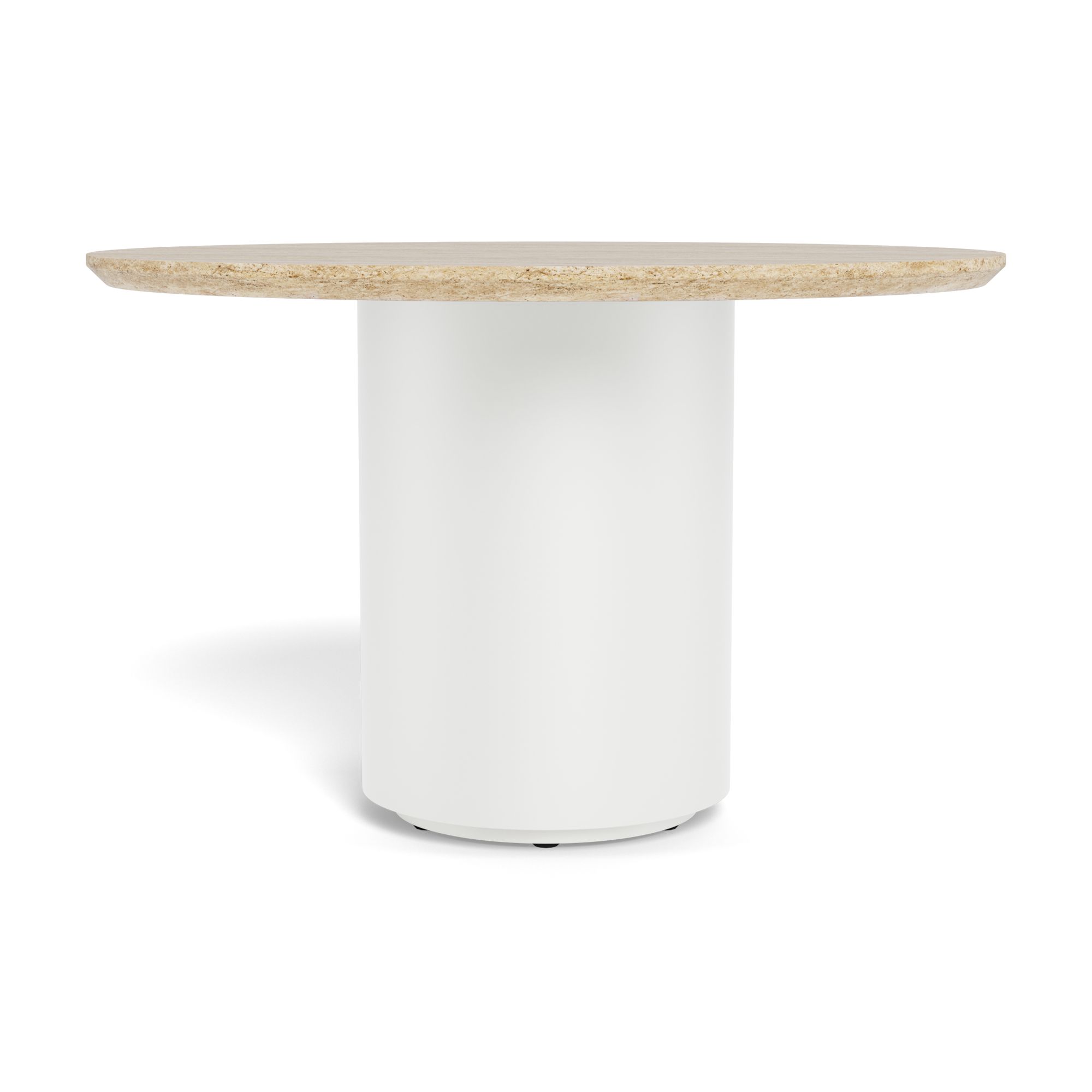 Harbour Santorini Outdoor Stone Round Dining Table 48" - Aluminum White, Travertine Natural