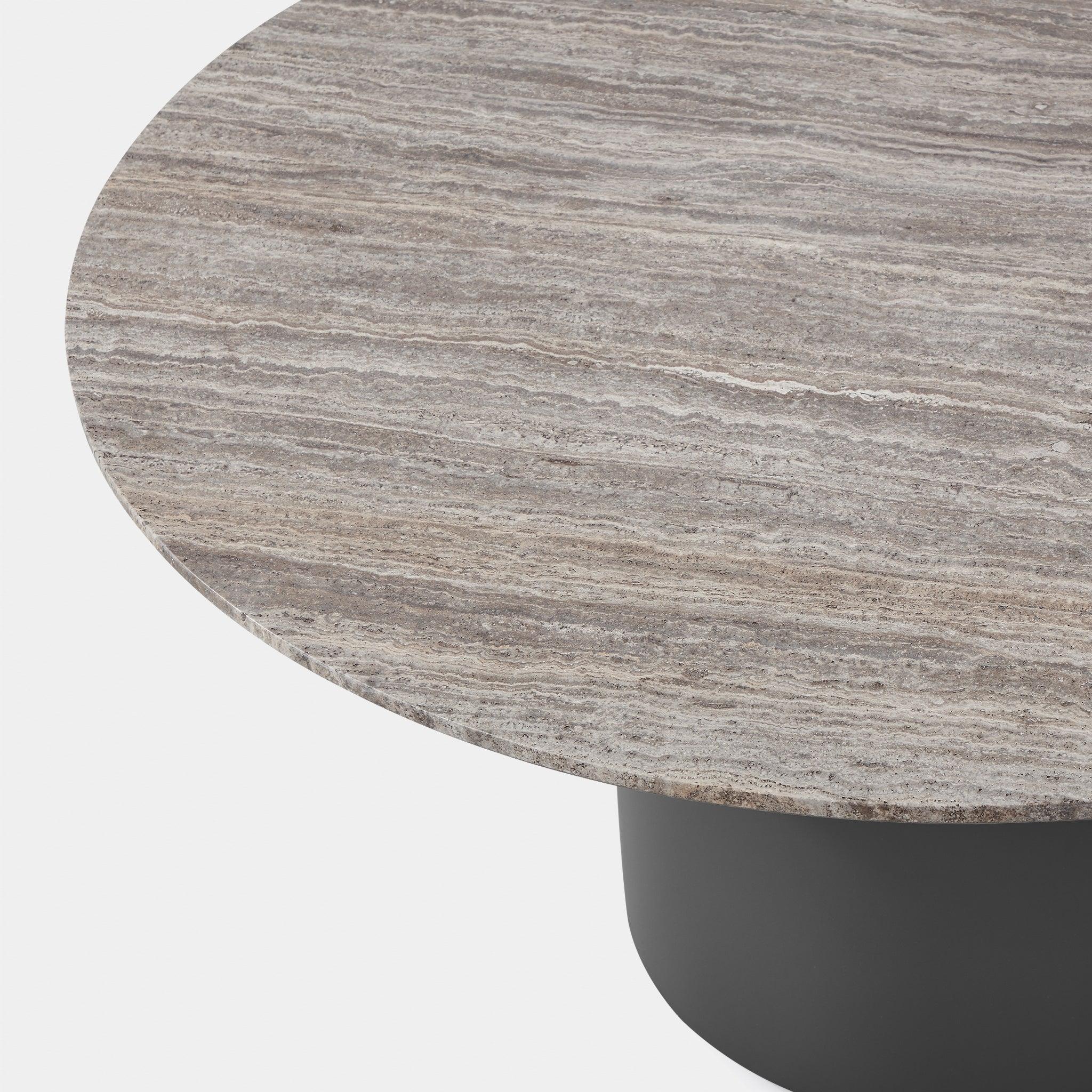 Harbour Santorini Outdoor Stone Round Dining Table 60" - Aluminum Asteroid, Travertine Dark Gray