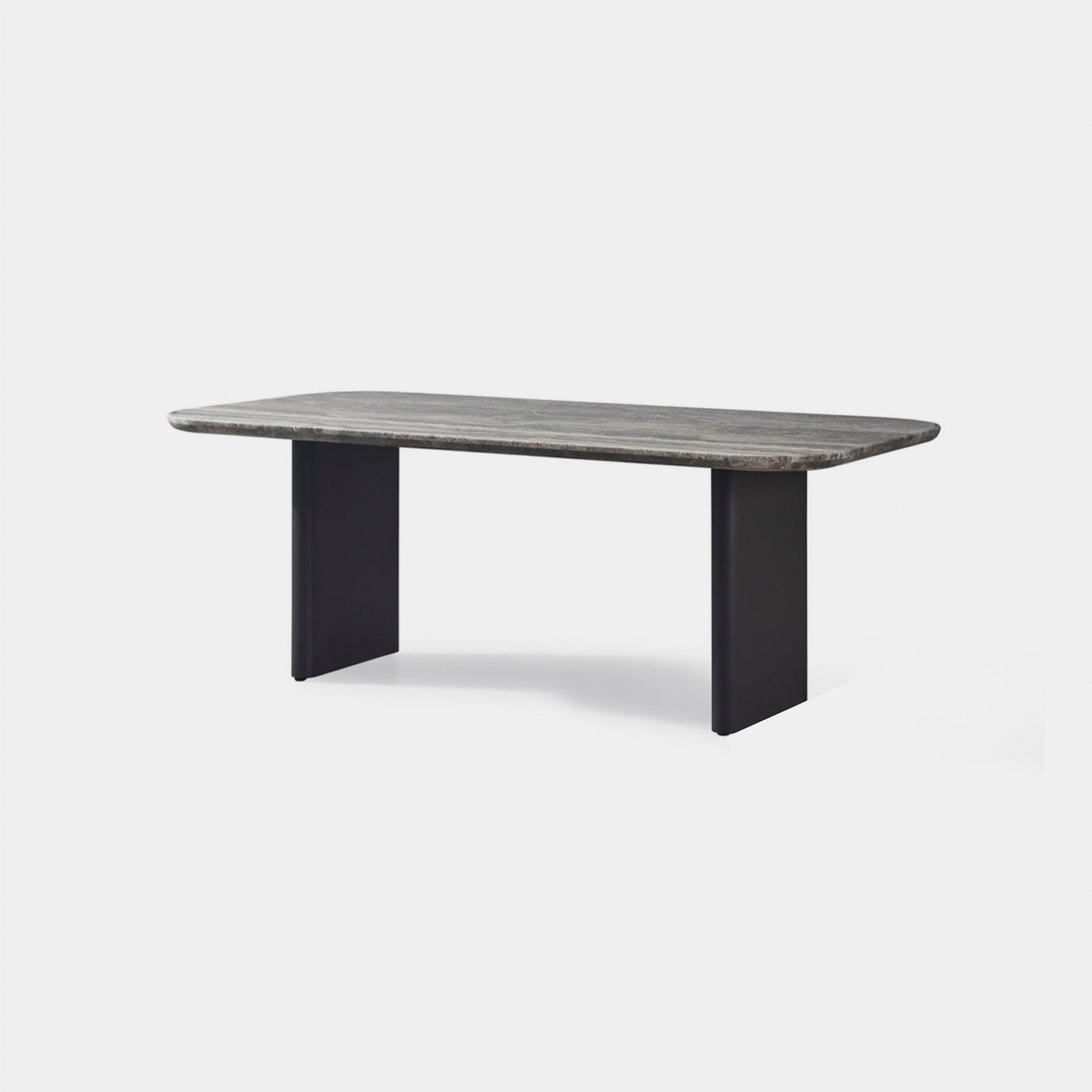 Harbour Victoria Stone Dining Table 81" - Aluminum Asteroid, Travertine Dark Gray