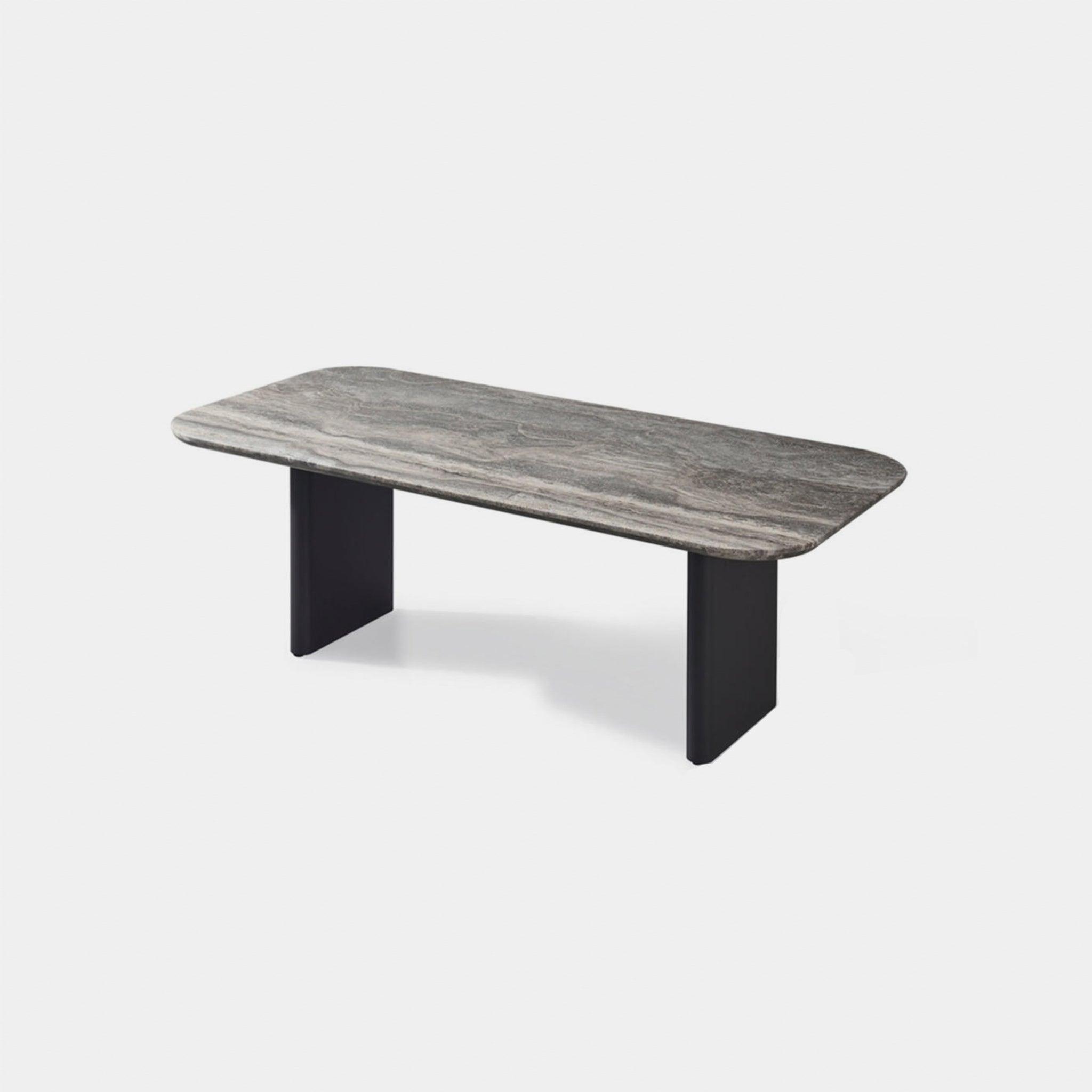 Harbour Victoria Stone Dining Table 81" - Aluminum Asteroid, Travertine Dark Gray