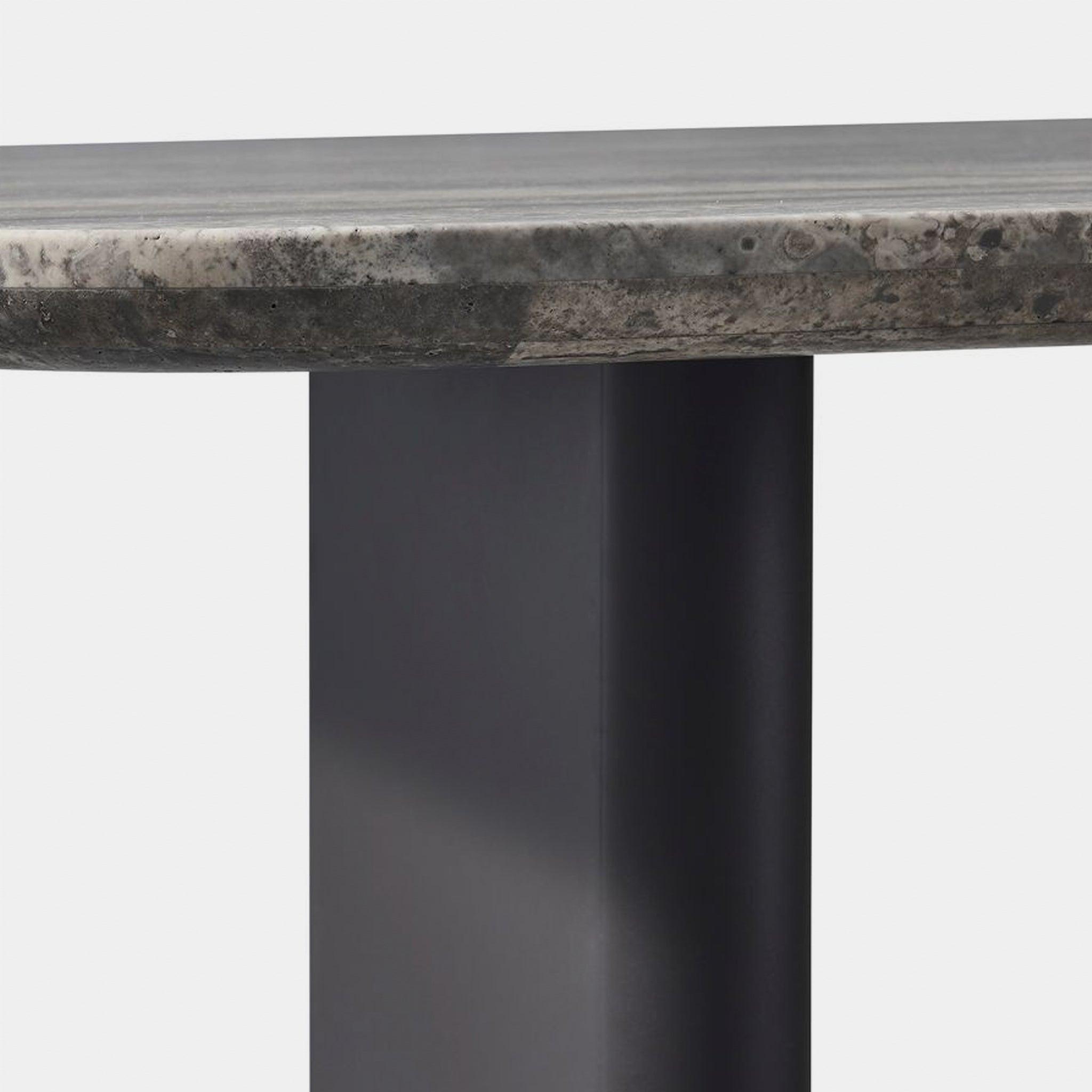 Harbour Victoria Stone Dining Table 81" - Aluminum Asteroid, Travertine Dark Gray