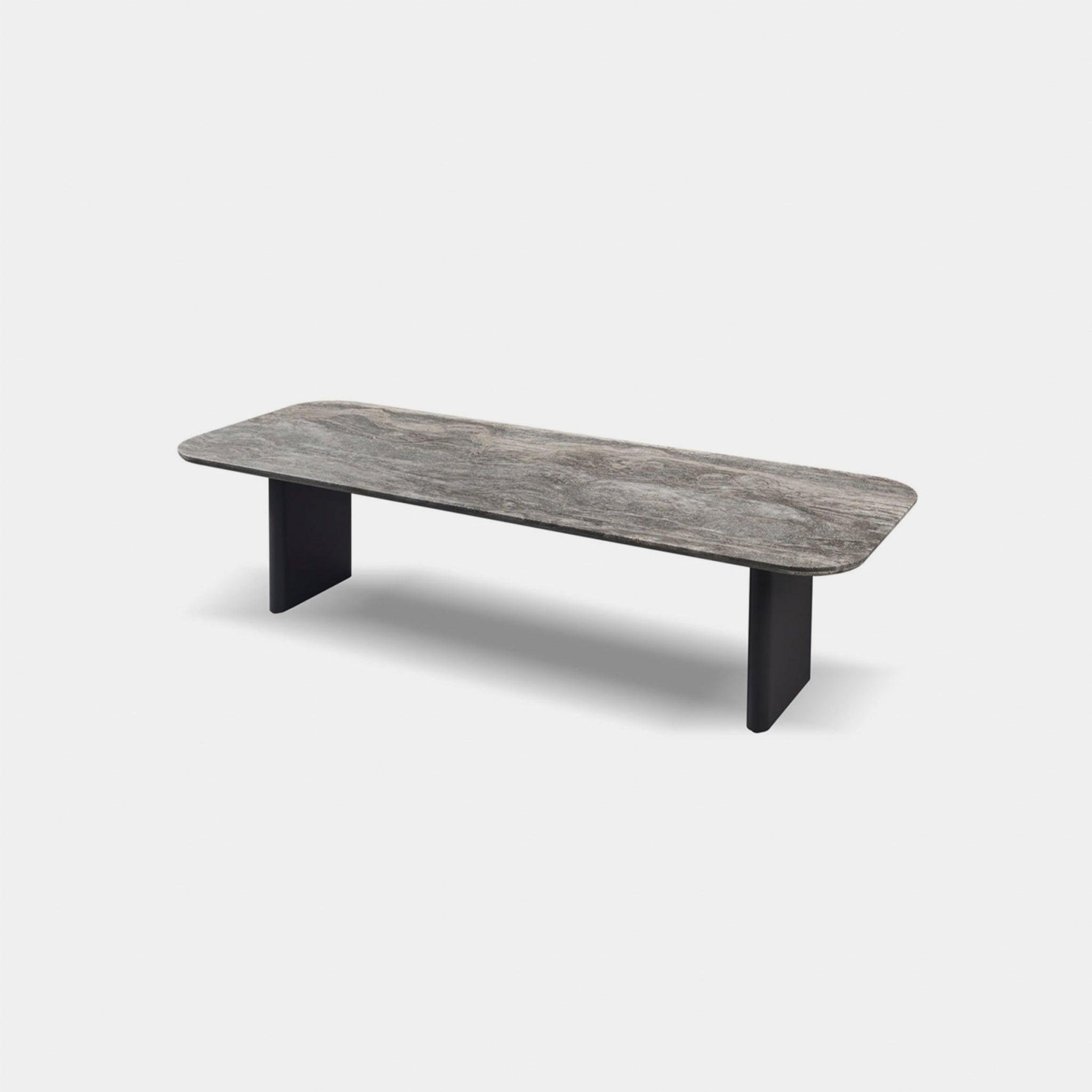 Harbour Victoria Dining Table 2600 - Aluminum Asteroid, Travertine Dark Gray