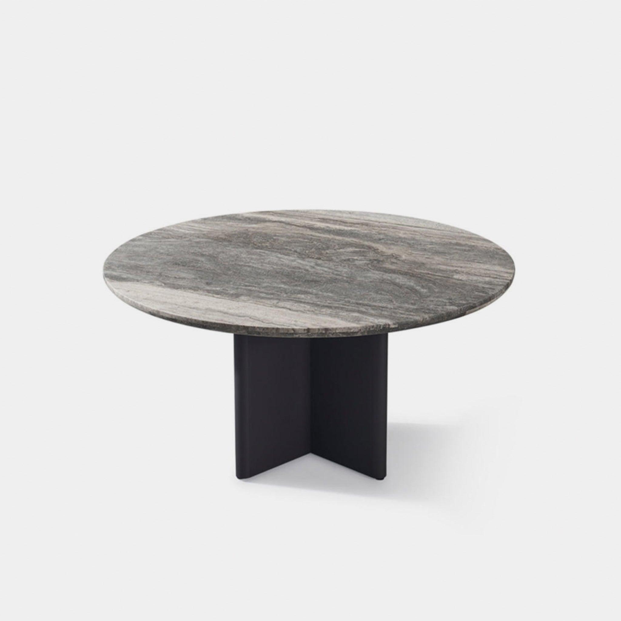 Harbour Victoria Stone Round Dining Table 60" - Aluminum Asteroid, Travertine Dark Gray