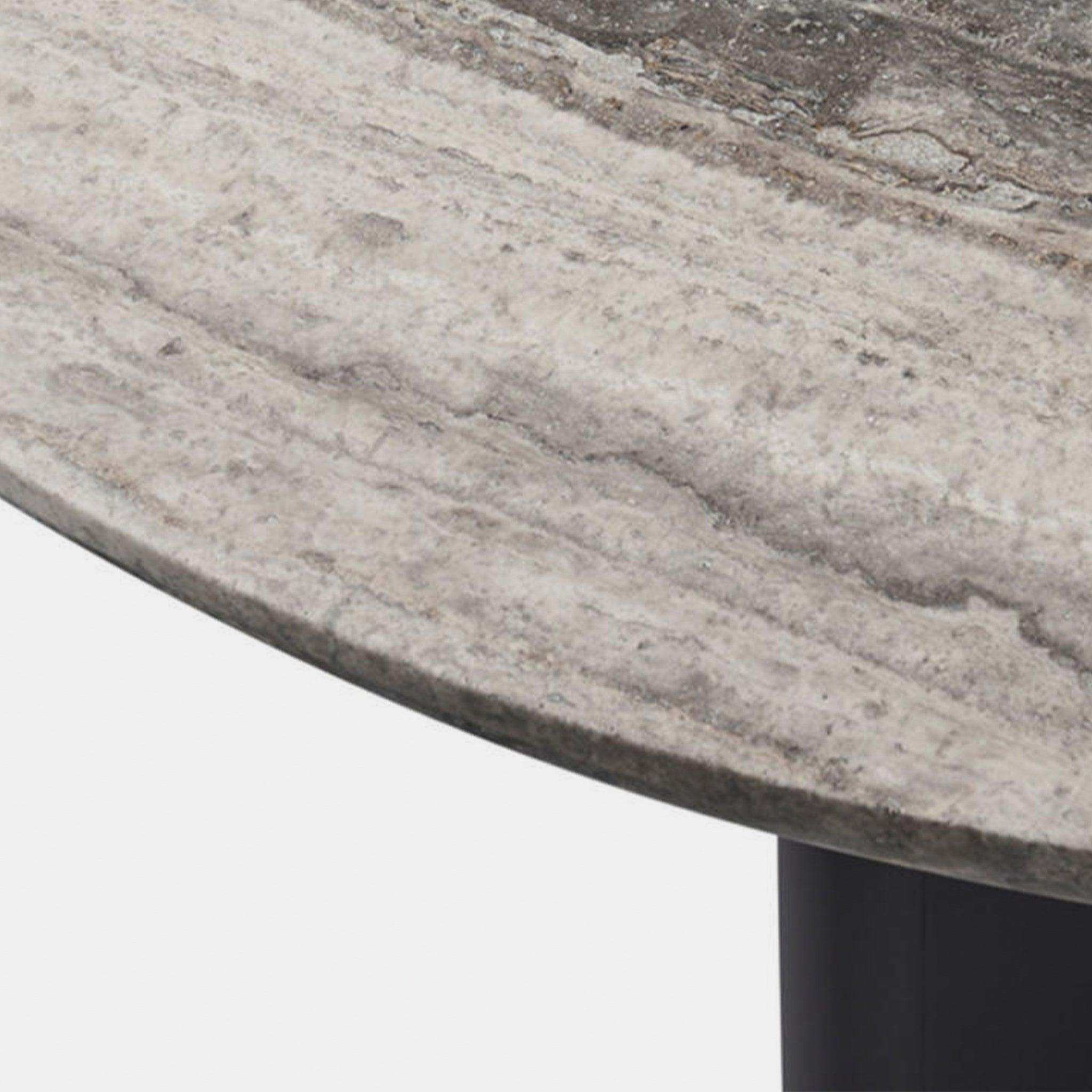 Harbour Victoria Stone Round Dining Table 60" - Aluminum Asteroid, Travertine Dark Gray