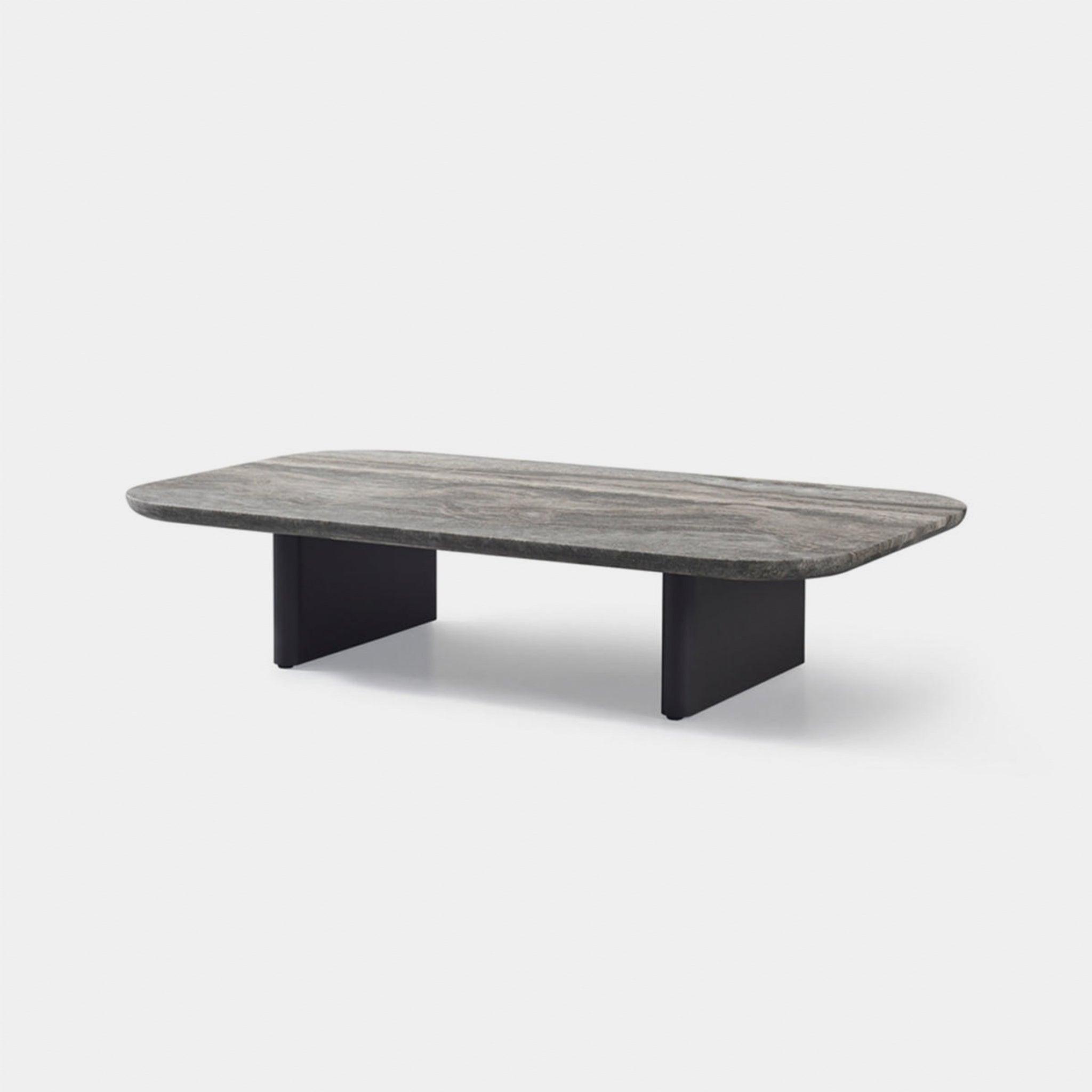 Harbour Victoria Coffee Table - Aluminum Asteroid, Travertine Dark Gray