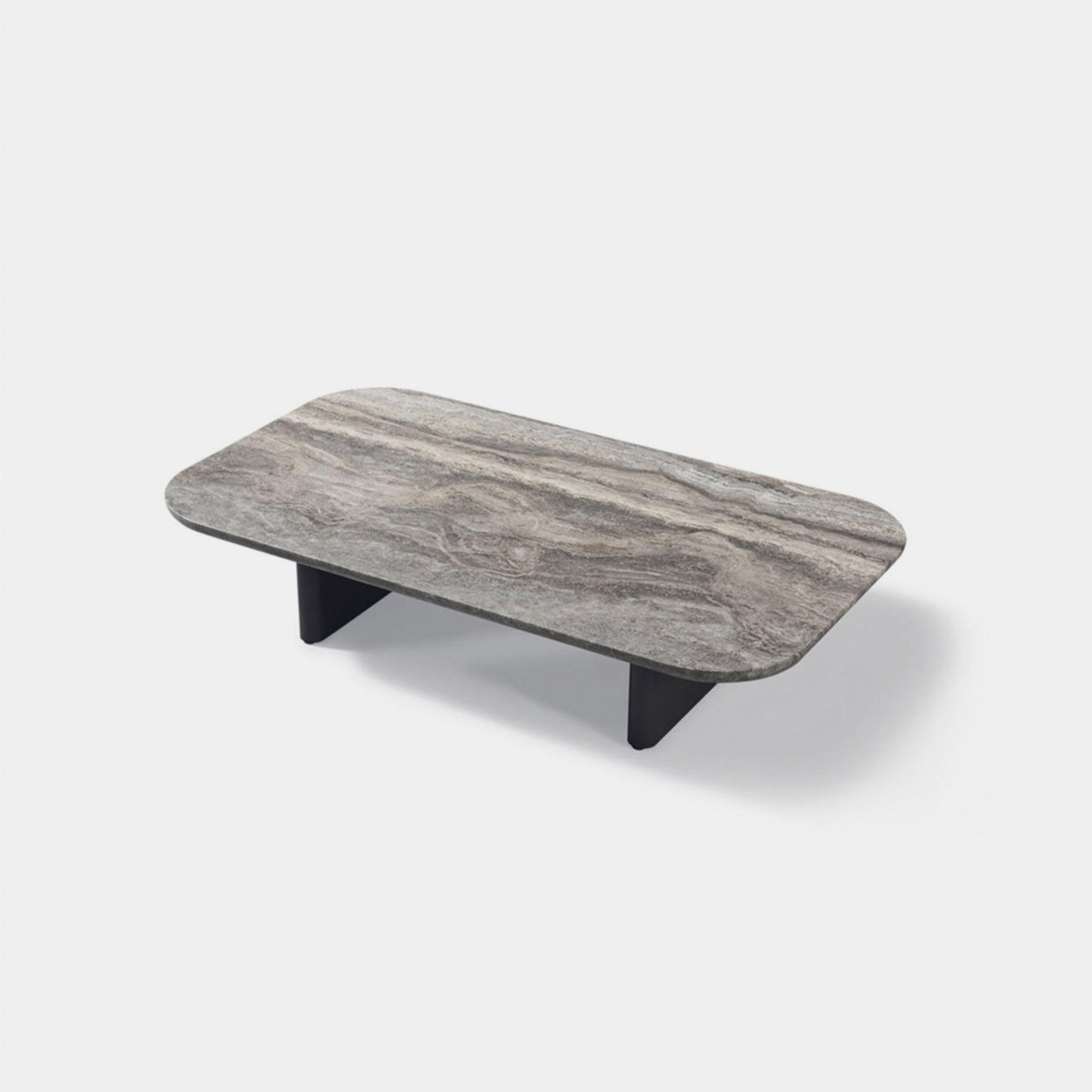 Harbour Victoria Coffee Table - Aluminum Asteroid, Travertine Dark Gray