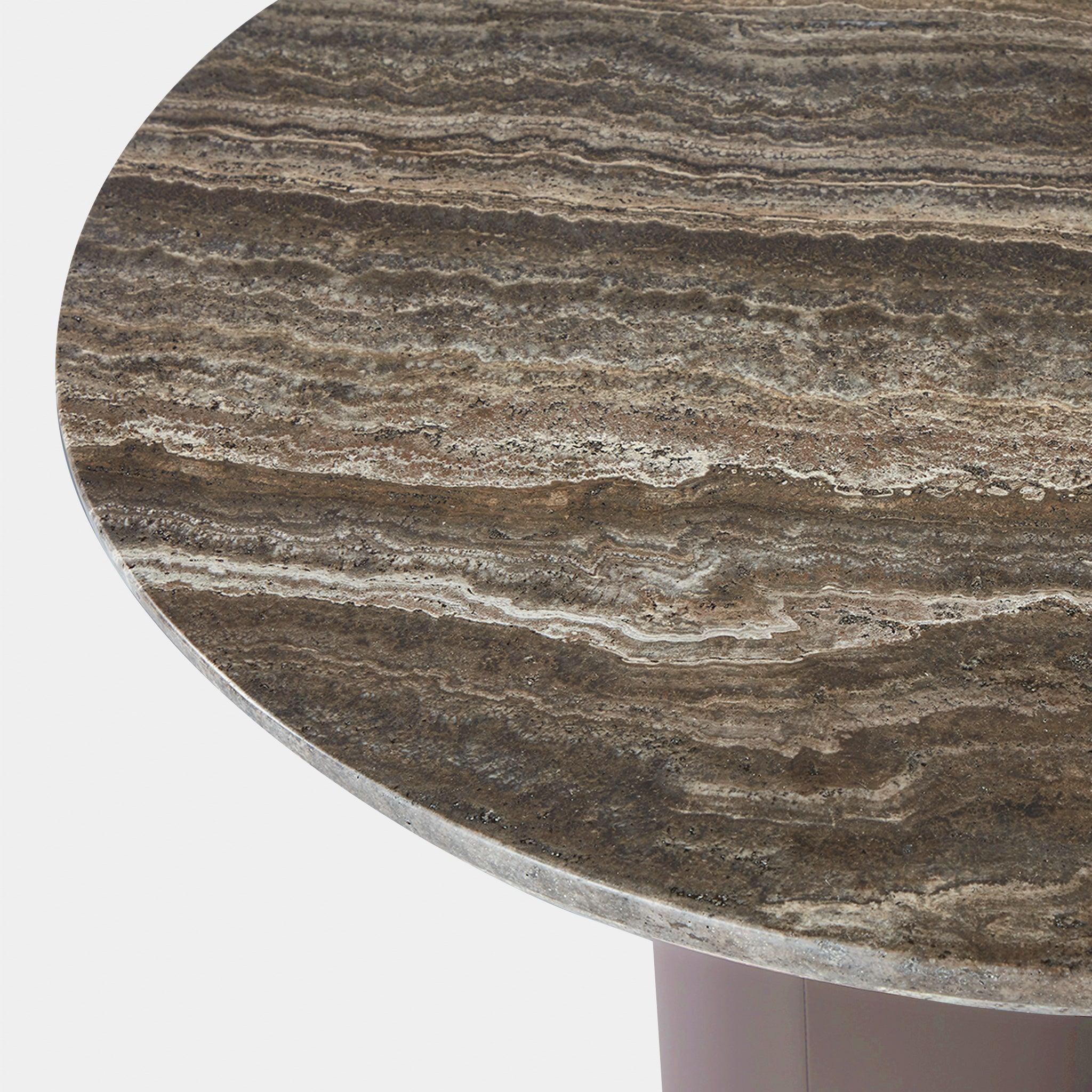 Harbour Victoria Round Side Table - Aluminum Asteroid, Travertine Dark Gray