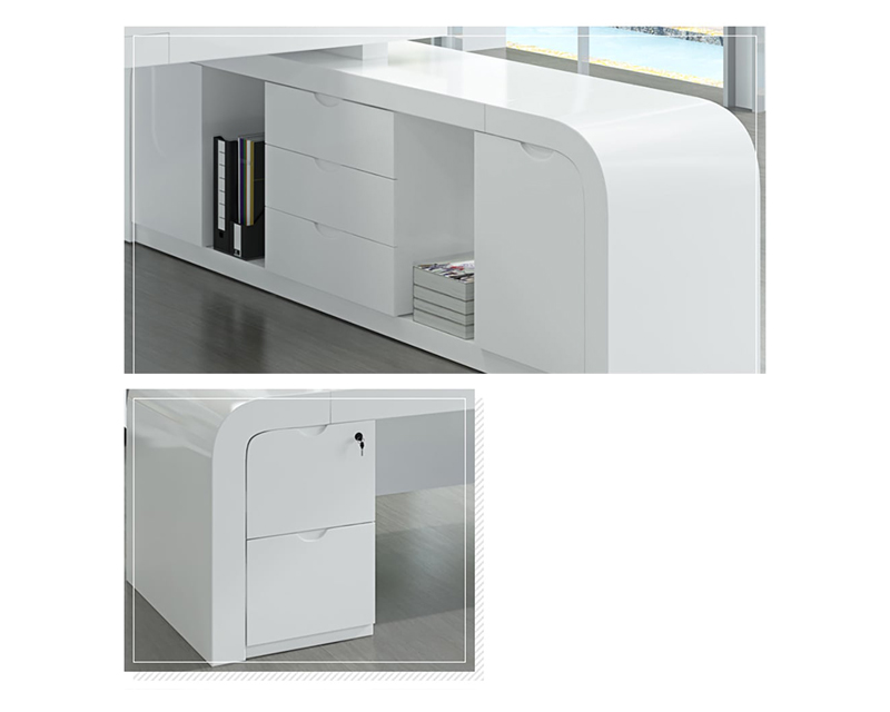 HMR Chicent L-shaped Modern Executive Desk with Ample Storage - White, 55.1"L x 63.0"W x 29.9"H, Right Hand