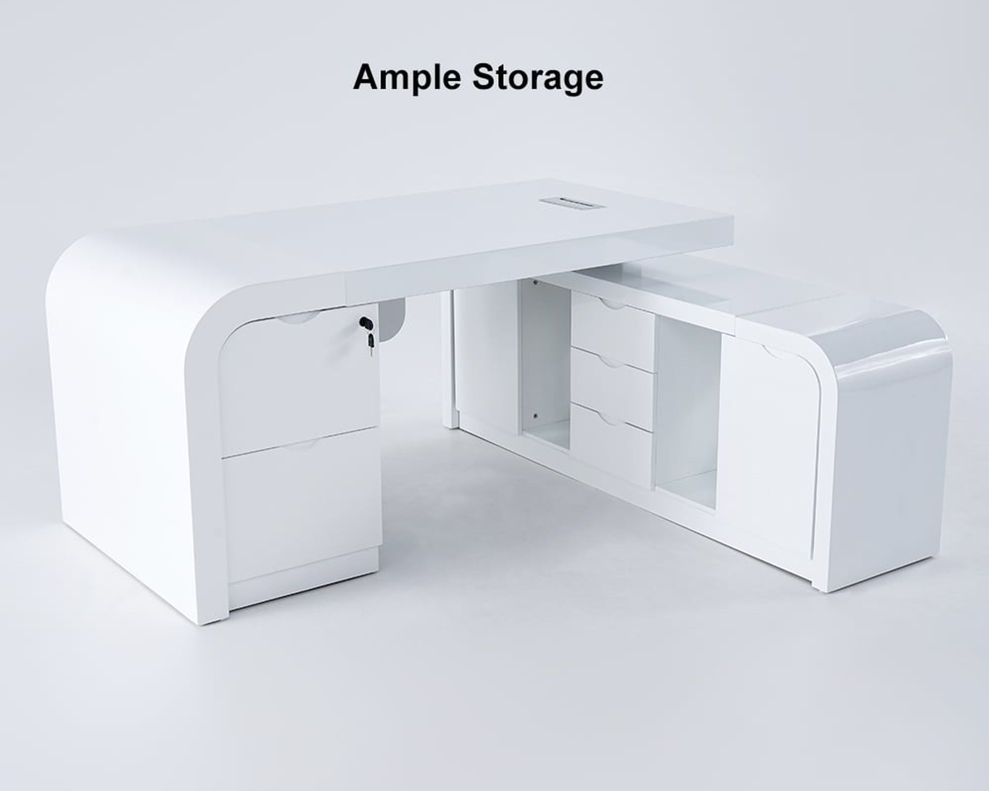 HMR Chicent L-shaped Modern Executive Desk with Ample Storage - White, 55.1"L x 63.0"W x 29.9"H, Right Hand