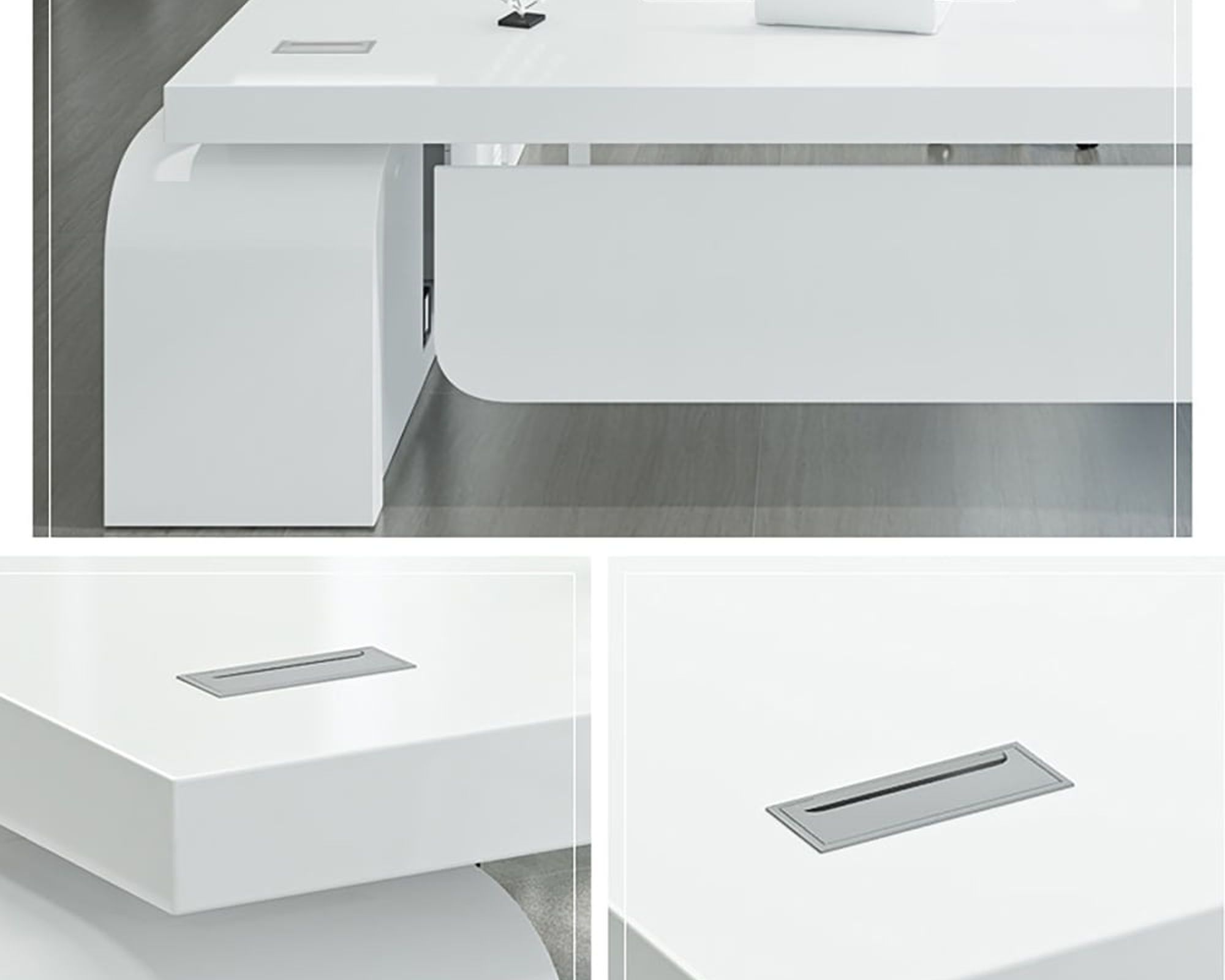 HMR Chicent L-shaped Modern Executive Desk with Ample Storage - White, 55.1"L x 63.0"W x 29.9"H, Left Hand