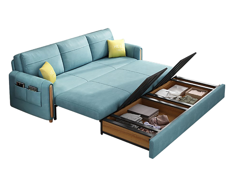 HMR 81" King 3-Seater Leath-aire Sleeper Sofa - Blue