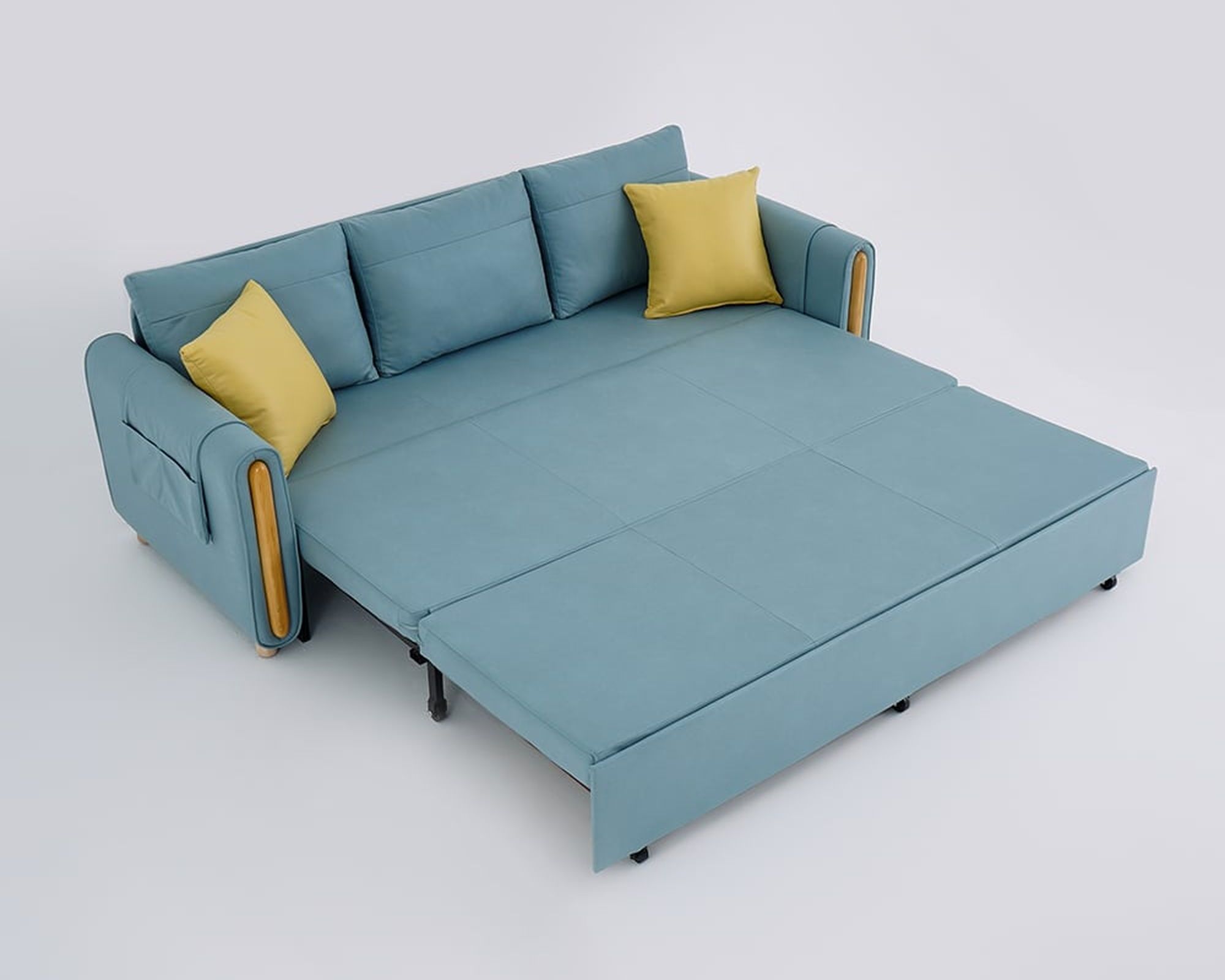 HMR 81" King 3-Seater Leath-aire Sleeper Sofa - Blue