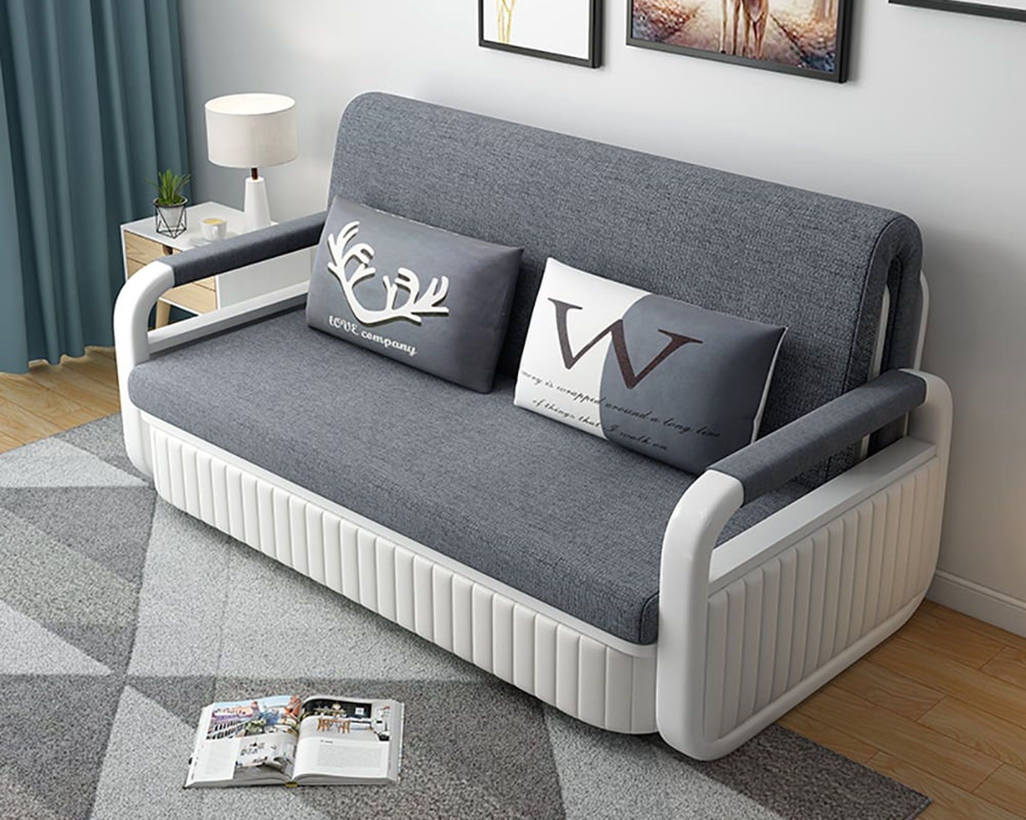 HMR 2-Seater Linen Sleeper Sofa with Trundle - Deep Gray, Queen Size