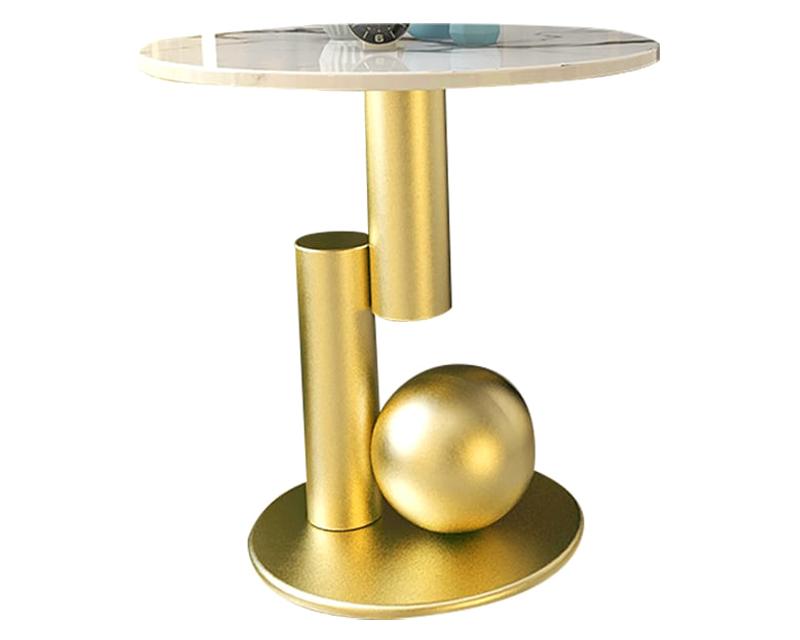 HMR Modern Round End Table with Abstract Metal Base - White