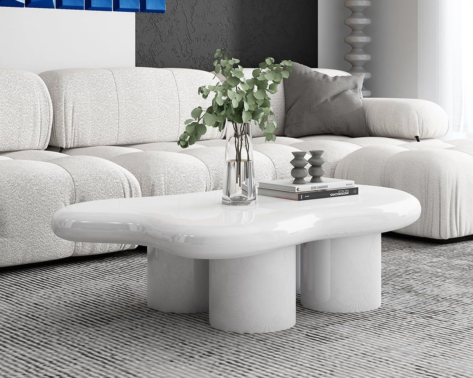 HMR 39" Irregular Cloud-Shaped Abstract Coffee Table - White