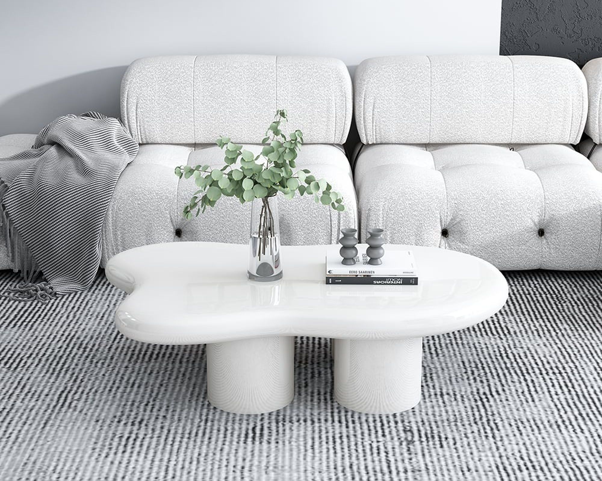 HMR 39" Irregular Cloud-Shaped Abstract Coffee Table - White