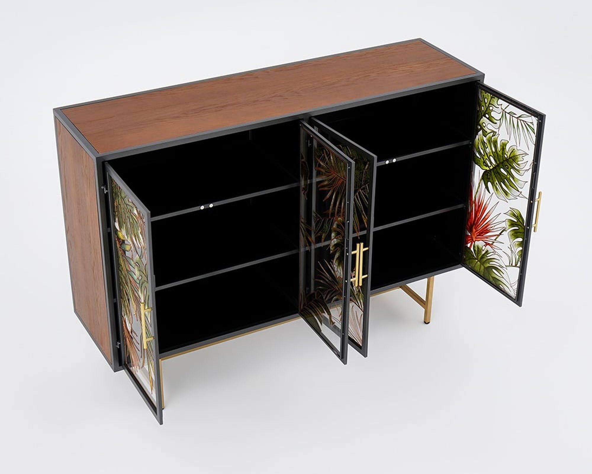 HMR 53" Modern Painted Sideboard Buffet with Glass Doors and Shelves - Black, 53.1"W x 15"D x 37.4"H