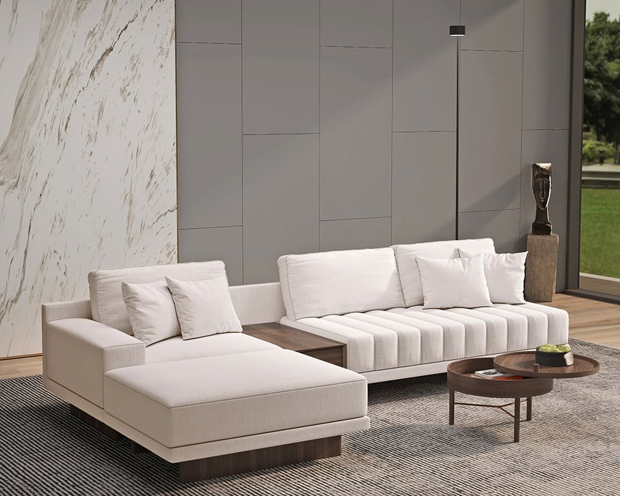 HMR 126" L-Shaped Modular Sectional with Chaise & Ottoman - Off-White, Linen