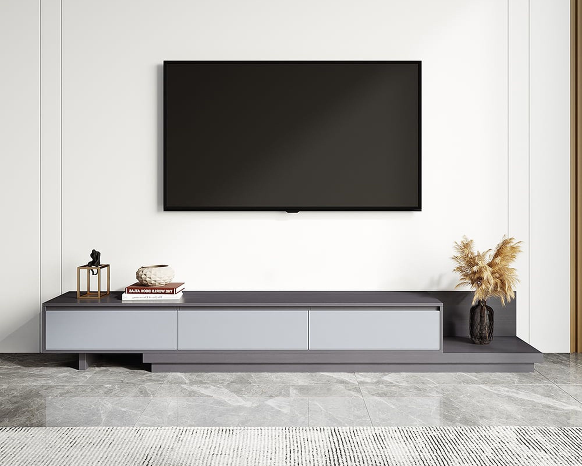 HMR Fero Extendable TV Stand with Drawers - Dark Gray & Light Gray, MDF, 79"