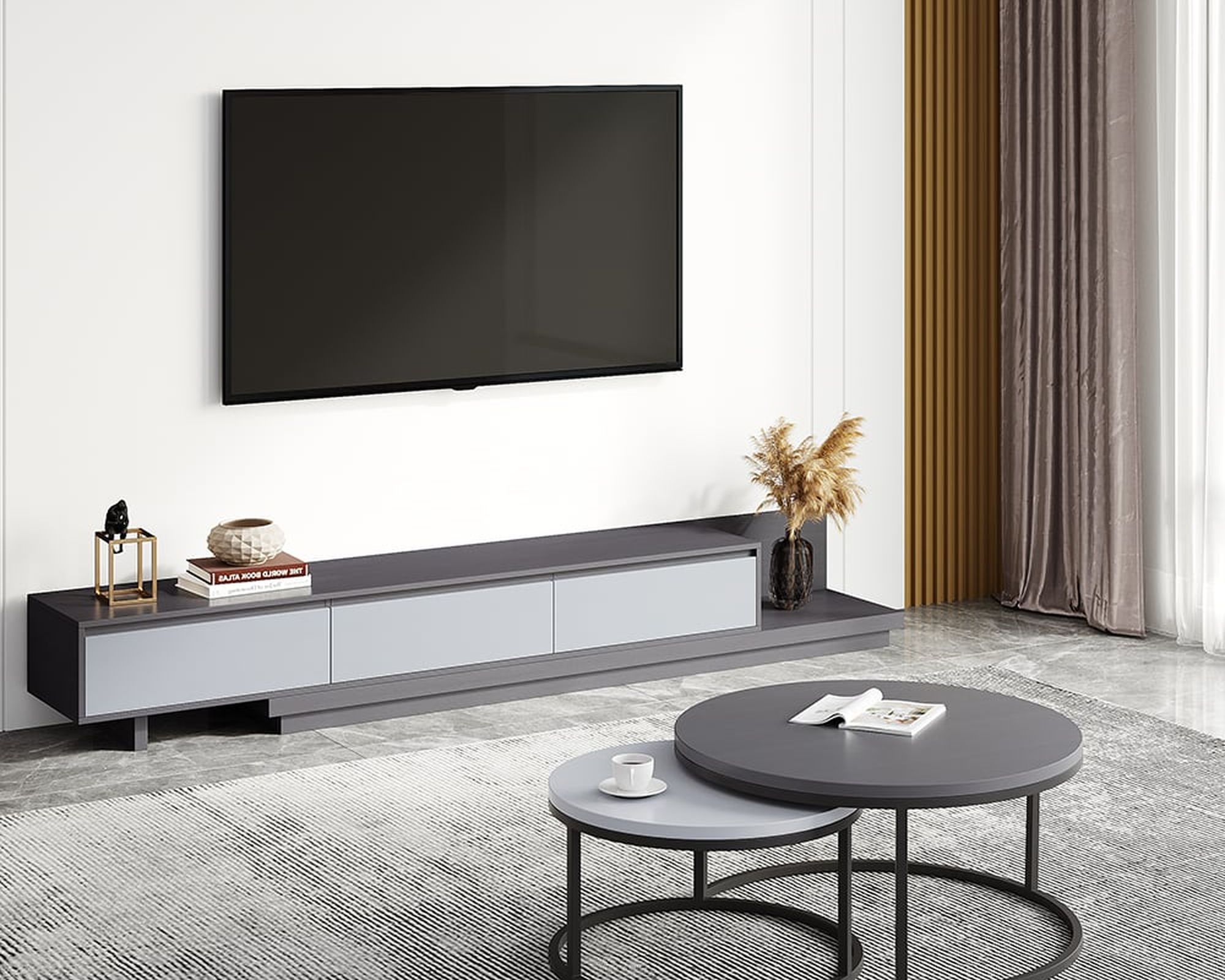 HMR Fero Extendable TV Stand with Drawers - Dark Gray & Light Gray, MDF, 79"