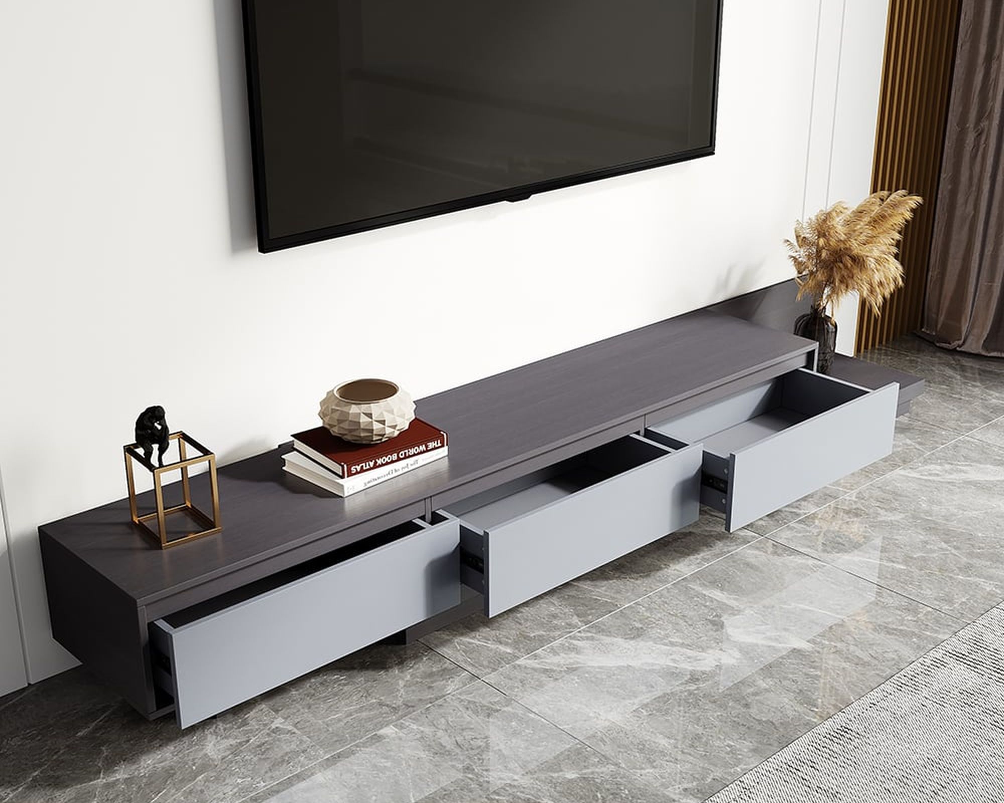 HMR Fero Extendable TV Stand with Drawers - Dark Gray & Light Gray, MDF, 79"