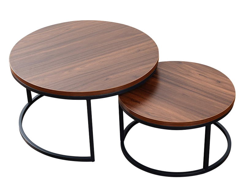 HMR Fero Round Nesting Coffee Table Set (24"-32") - Walnut/Black, MDF