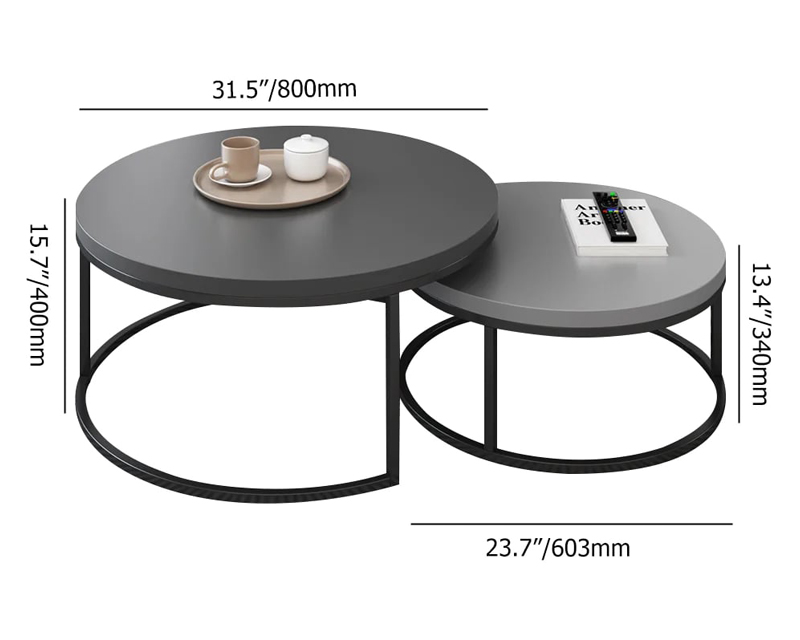 HMR Fero Round Nesting Coffee Table Set (24"-32") - Gray/Black, MDF