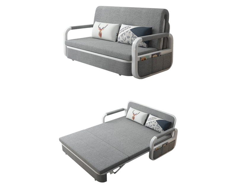 HMR 62" Queen 2-Seater Linen Convertible Sleeper Sofa - Light Gray