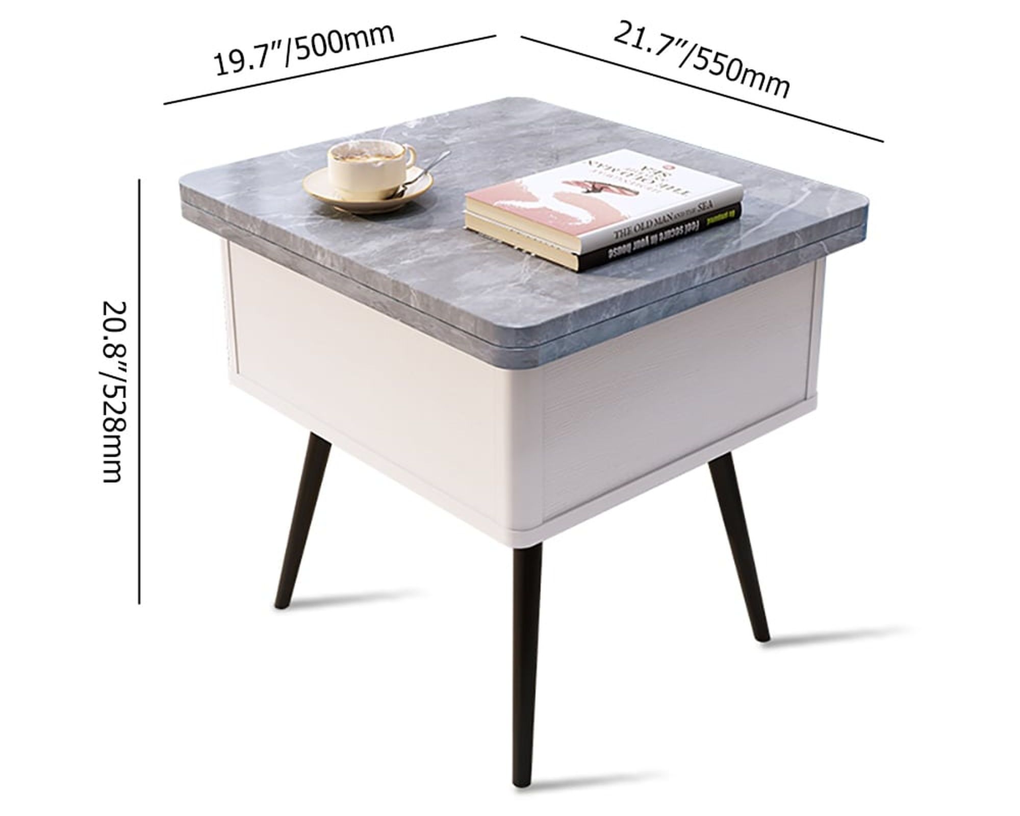 HMR - Lift Top Coffee Table with Storage MDF Top and Carbon Steel Base Extendable in Gray