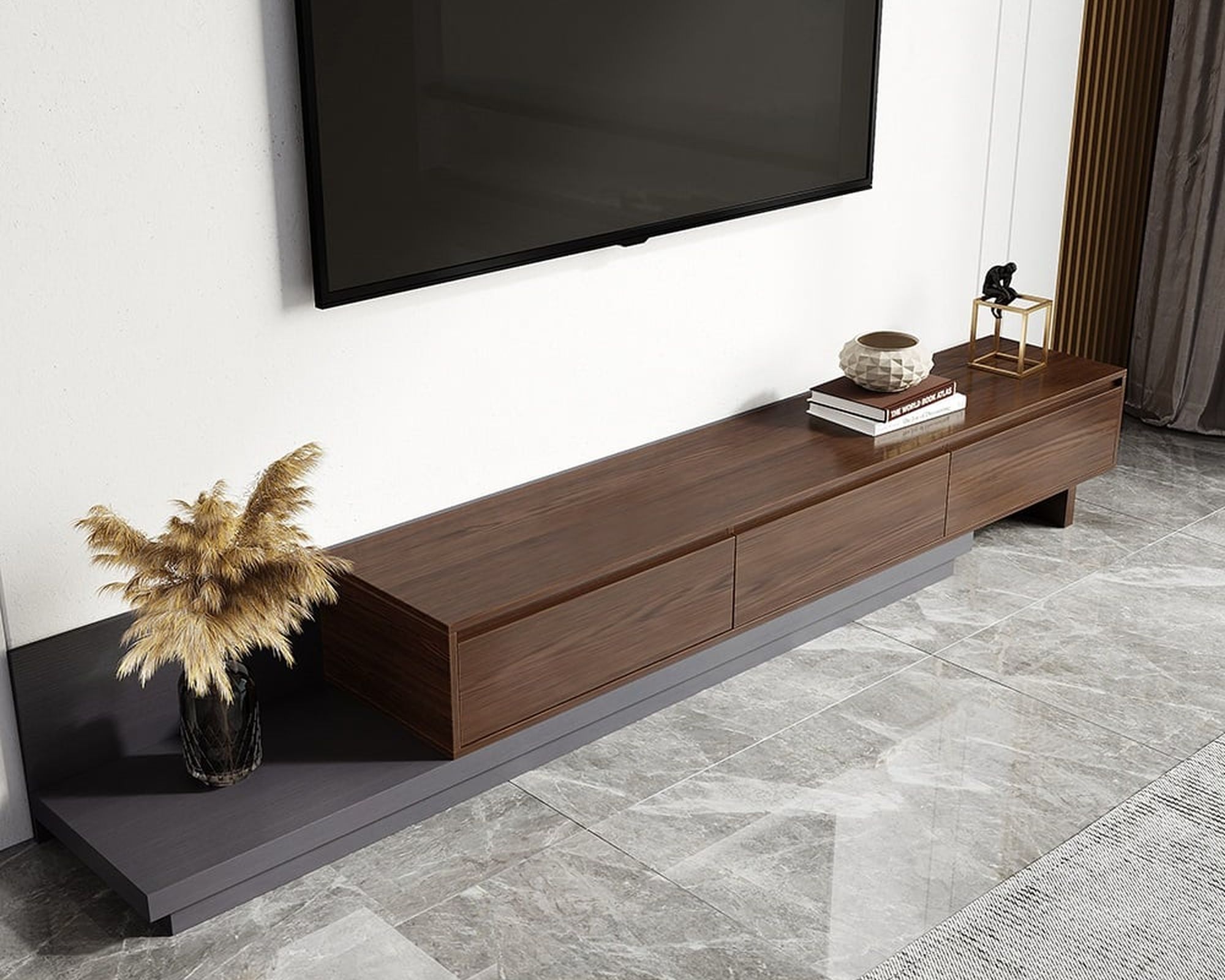 HMR Fero Extendable TV Stand with Drawers - Walnut & Gray, MDF, 79"