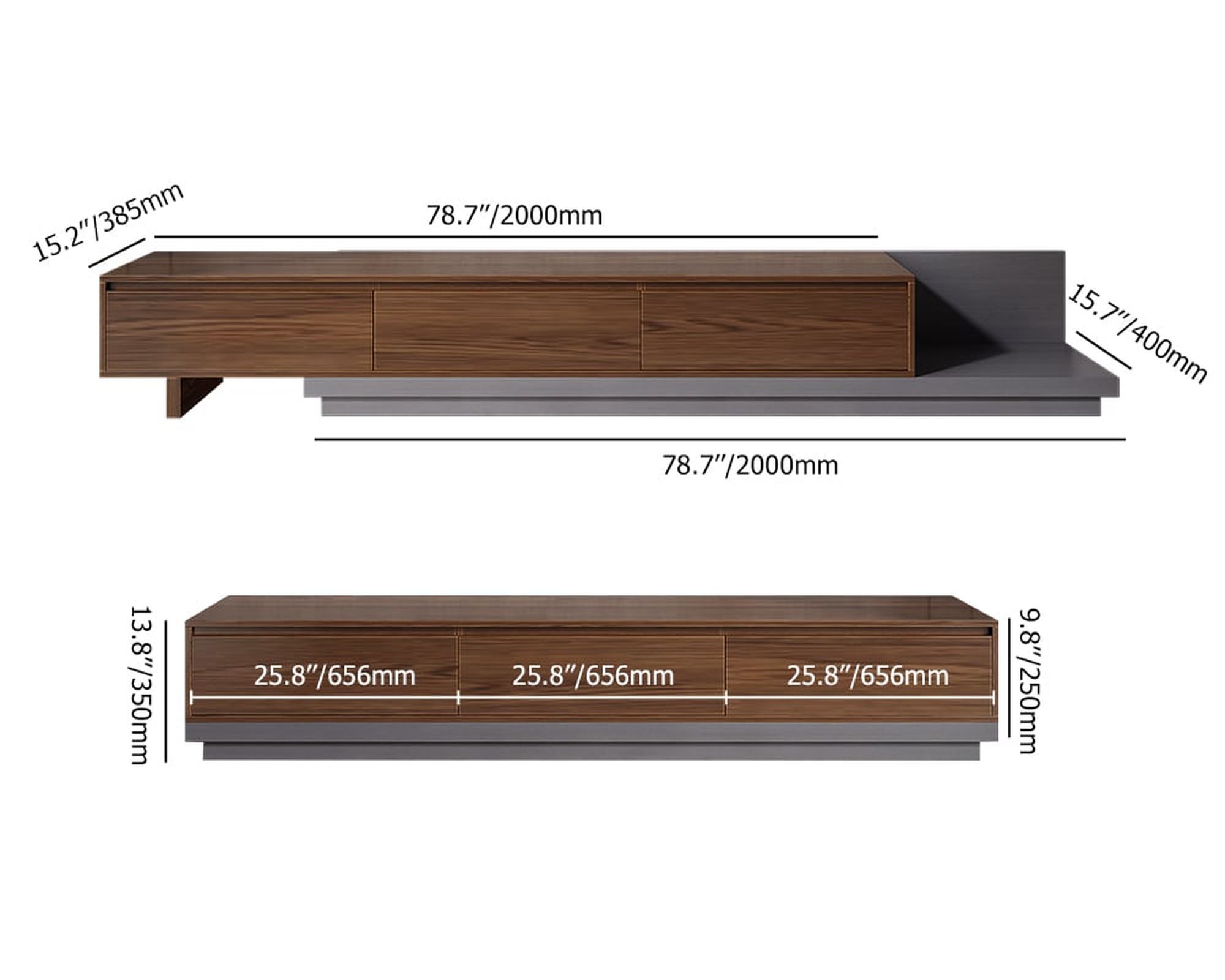 HMR Fero Extendable TV Stand with Drawers - Walnut & Gray, MDF, 79"