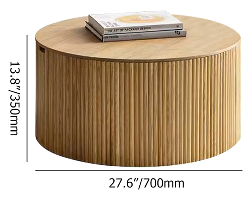 HMR Round Wood Coffee Table with Storage - Natural, Large