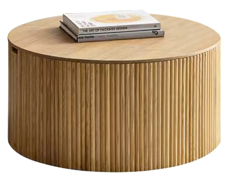 HMR Round Wood Coffee Table with Storage - Natural, Large