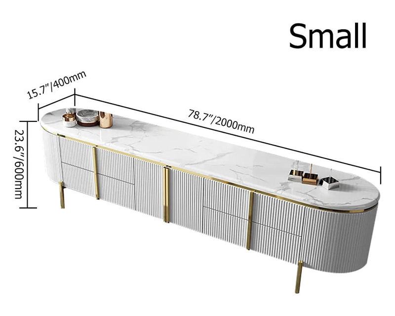 HMR Gline Series Modern Oval 78" TV Stand with Drawers & Storage - White