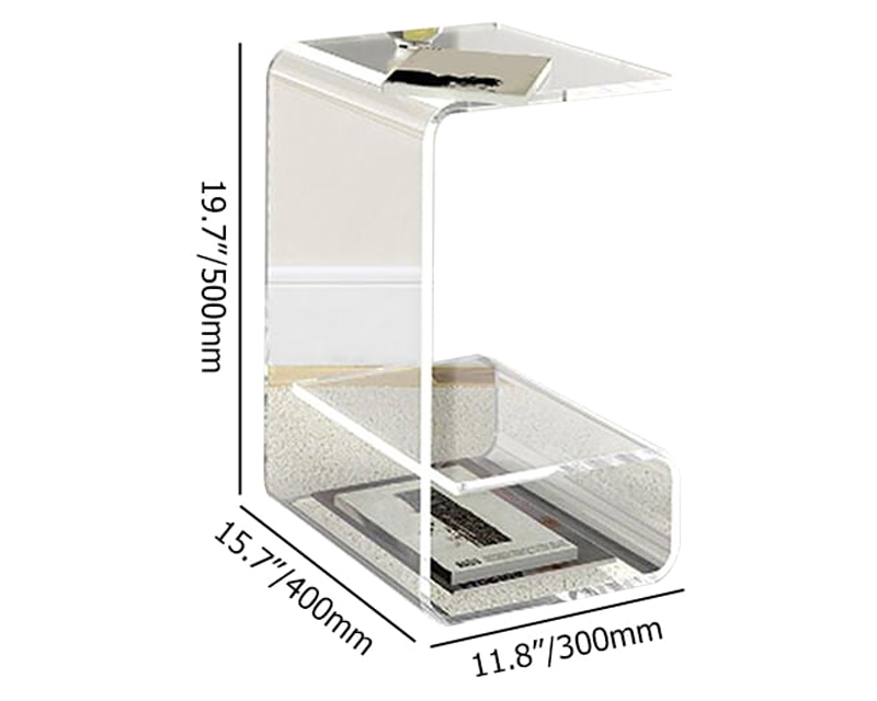 HMR Modern End Table with Storage C-Shaped - Clear, Acrylic