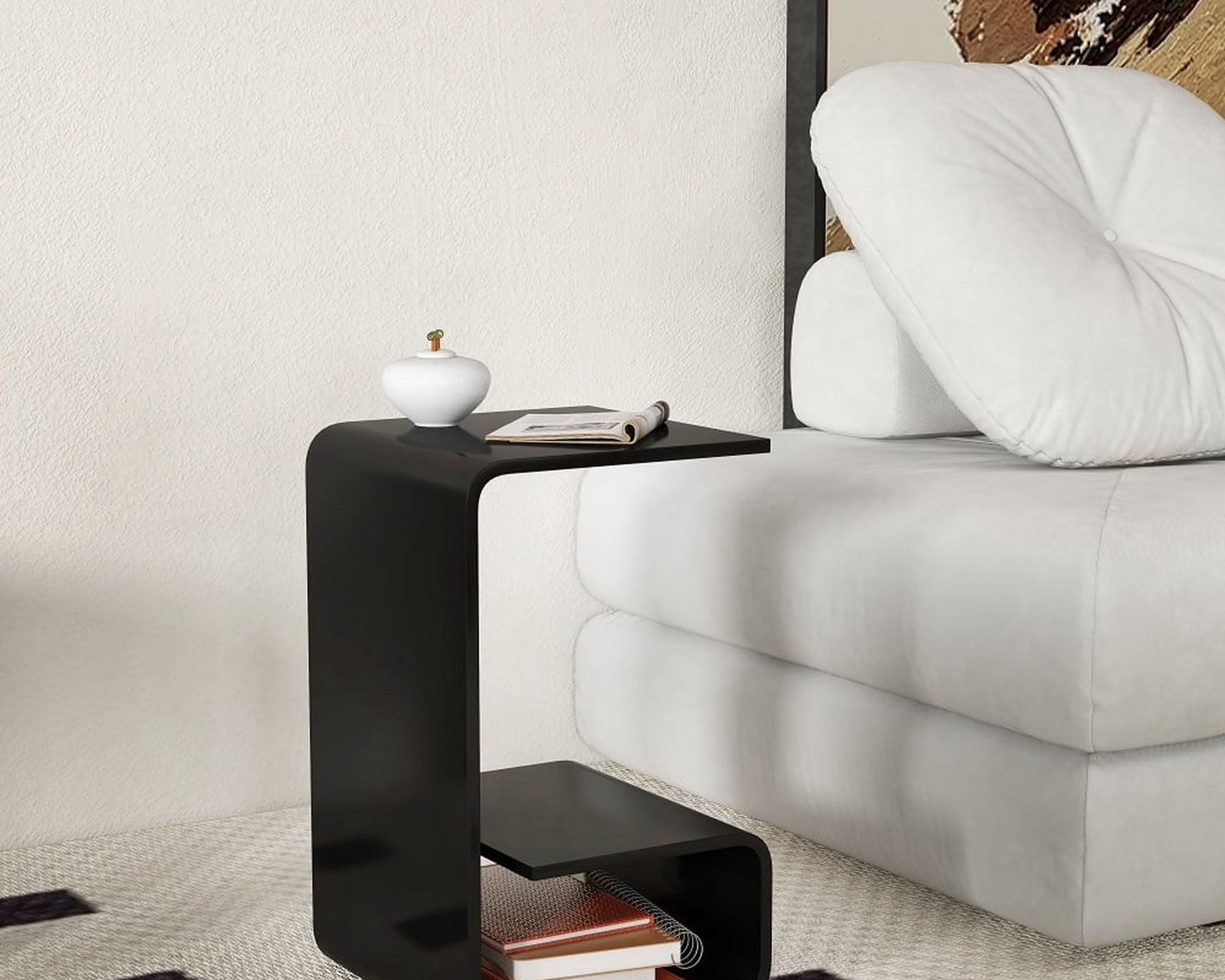 HMR Modern End Table with Storage C-Shaped - Black, Acrylic