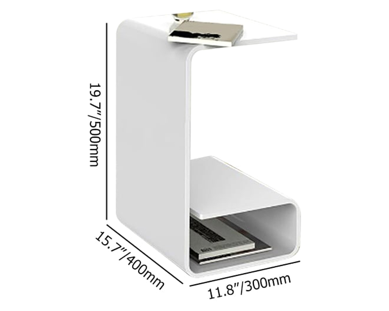 HMR Modern End Table with Storage C-Shaped - White, Acrylic