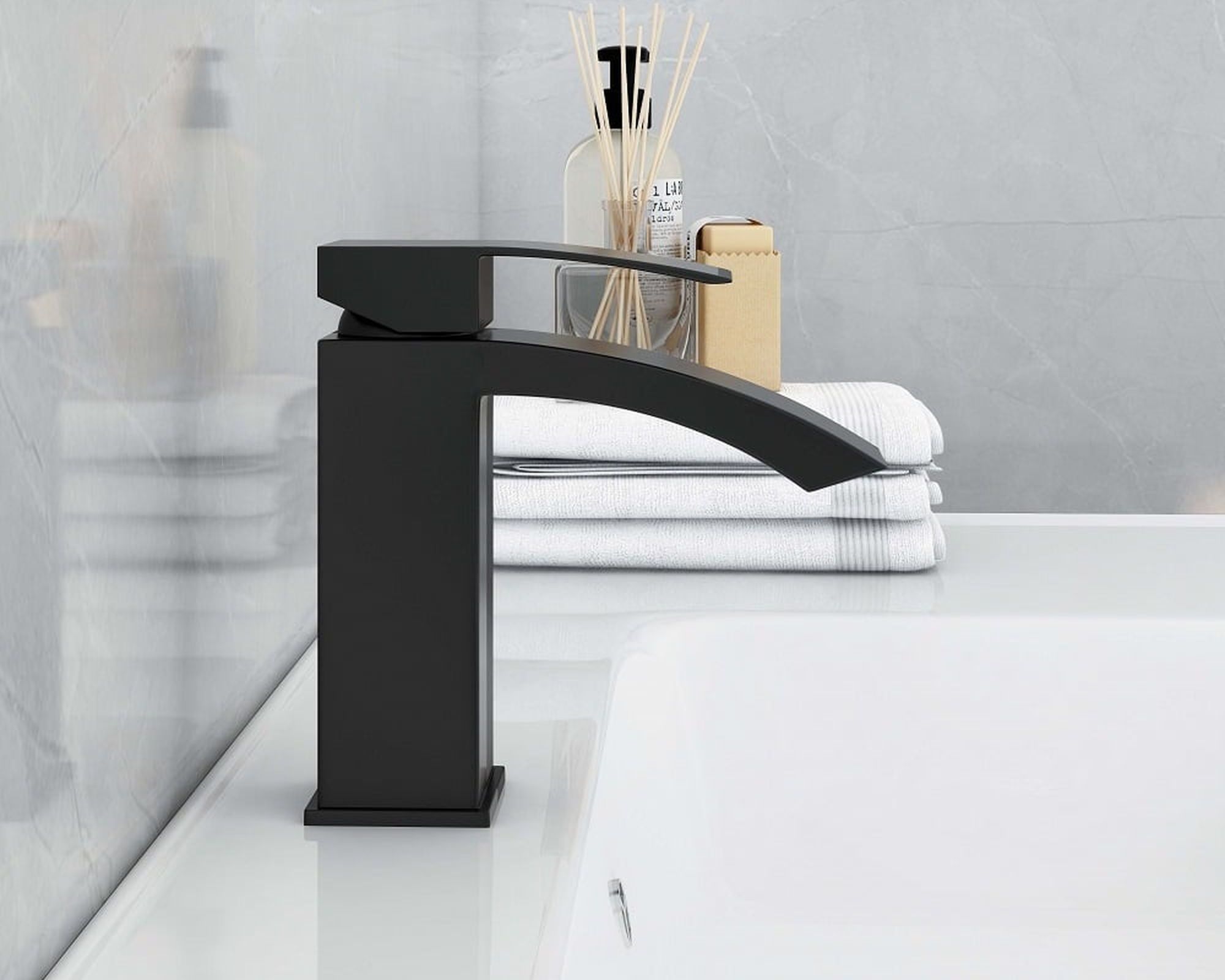 HMR Single Hole Deck Mounted Bathroom Sink Faucet - Black