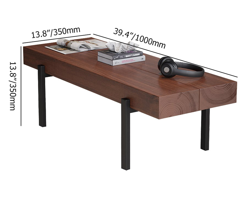 HMR 39" Rustic Rectangular Narrow Coffee Table Wood Top for Small Space - Walnut