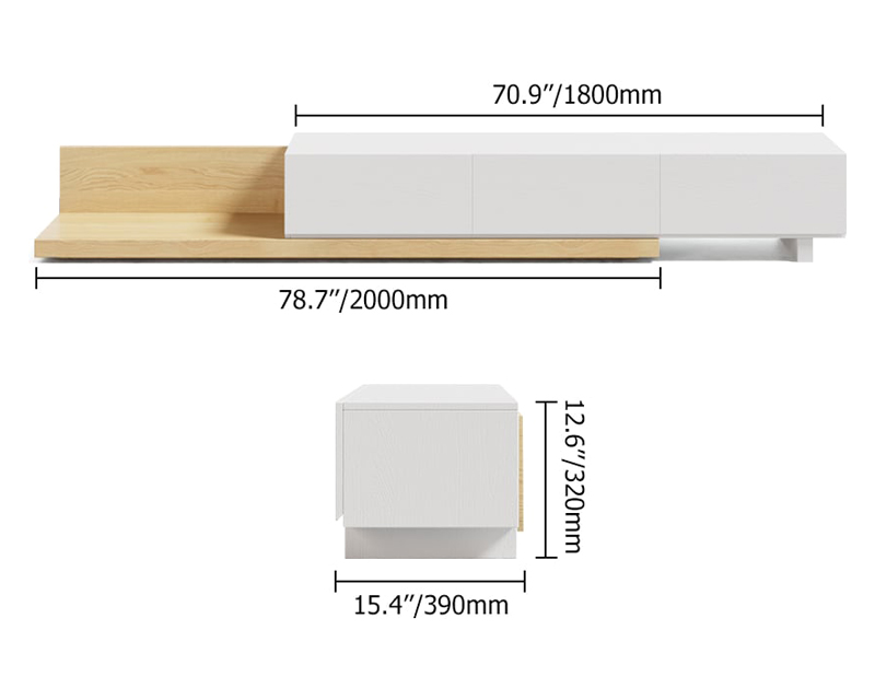 HMR Extendable Floor TV Stand with 3 Drawers (71"-120") - Natural & White